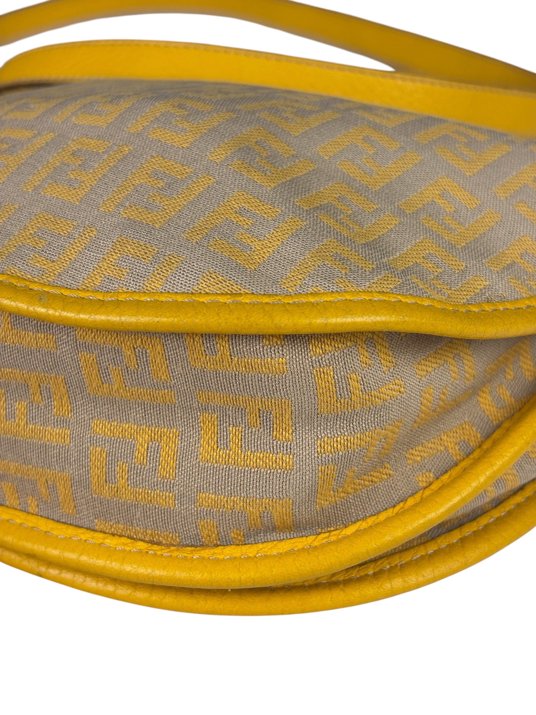 Fendi Yellow Leather Trim Zucca Crossbody Bag