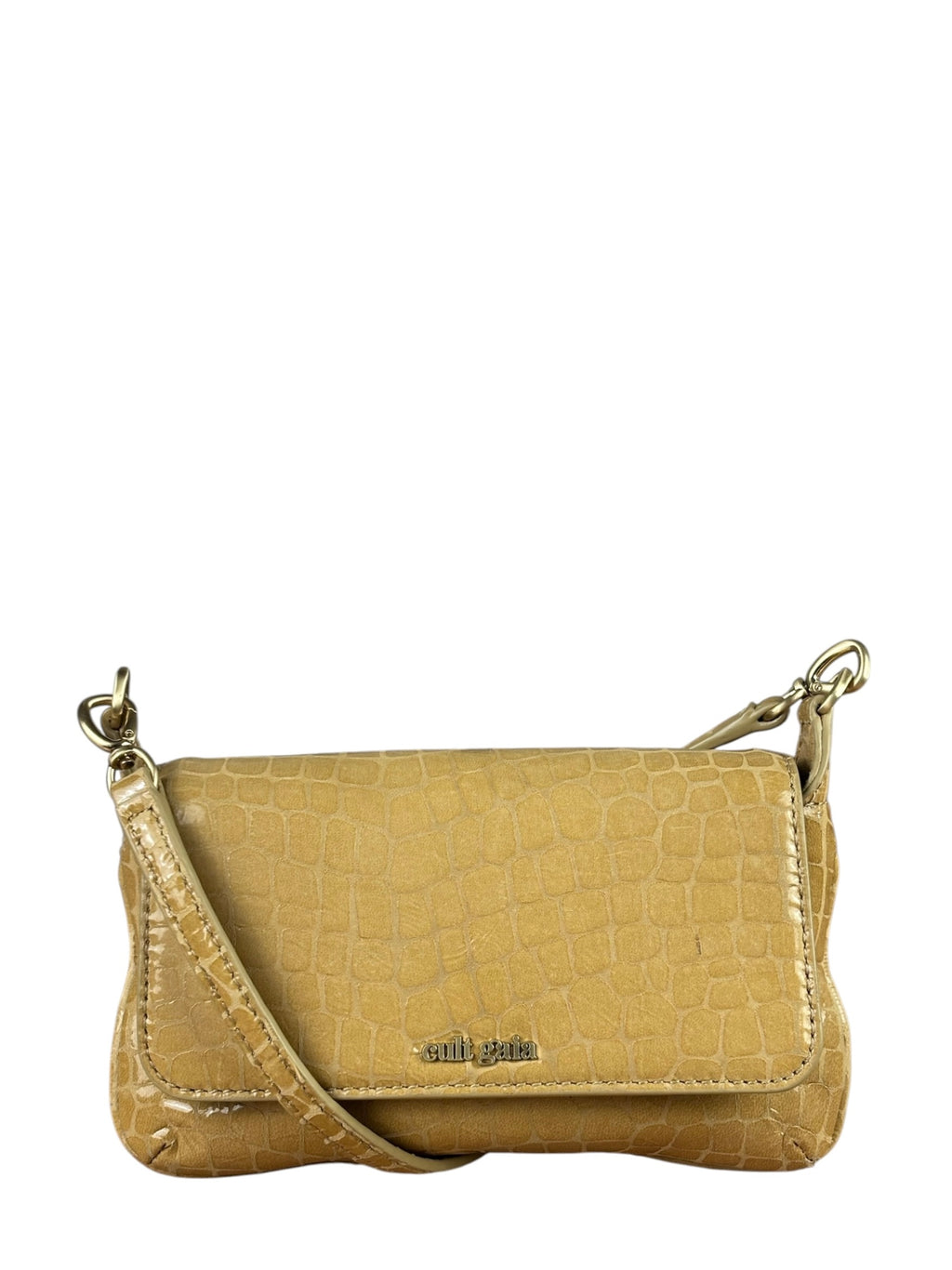 Cult Gala Beige Crocodile Embossed Patent Leather Two-Way Flap Bag