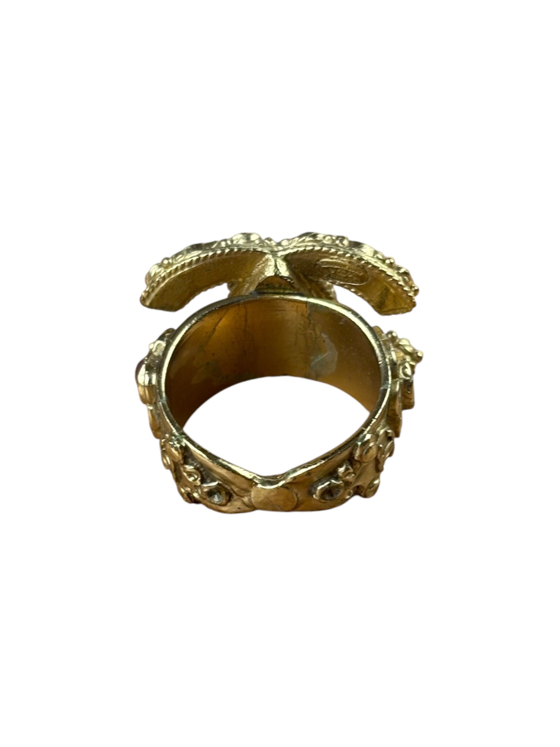 Chanel Gold-Plated Flower-Motif Cocktail Ring