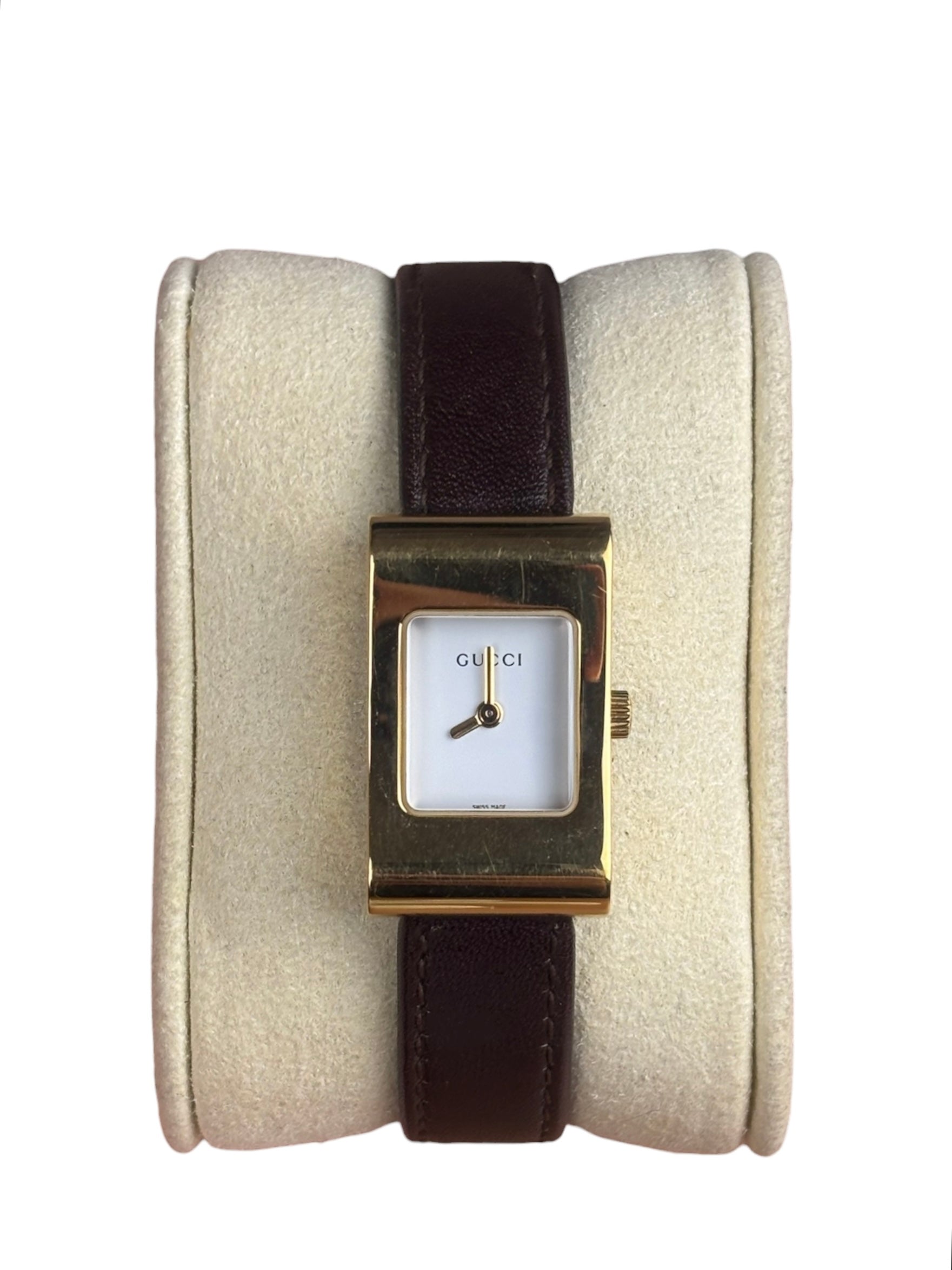 Gucci Vintage Gold-Plated Bezel Brown Leather Watch - 2300L