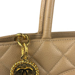 Chanel Vintage Beige Leather Diamond Quilted Medallion Tote Bag 2002