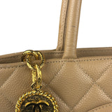 Chanel Vintage Beige Leather Diamond Quilted Medallion Tote Bag 2002