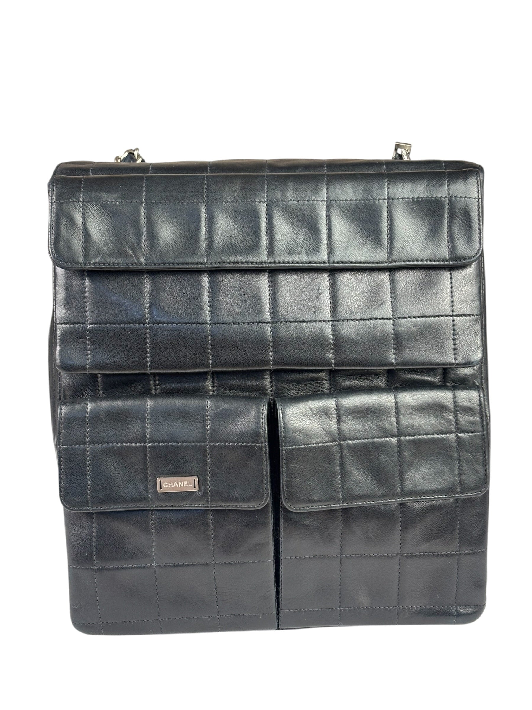 Chanel Black Lambskin Chocolate Bar Quilted Chain Shoulder Bag 2000