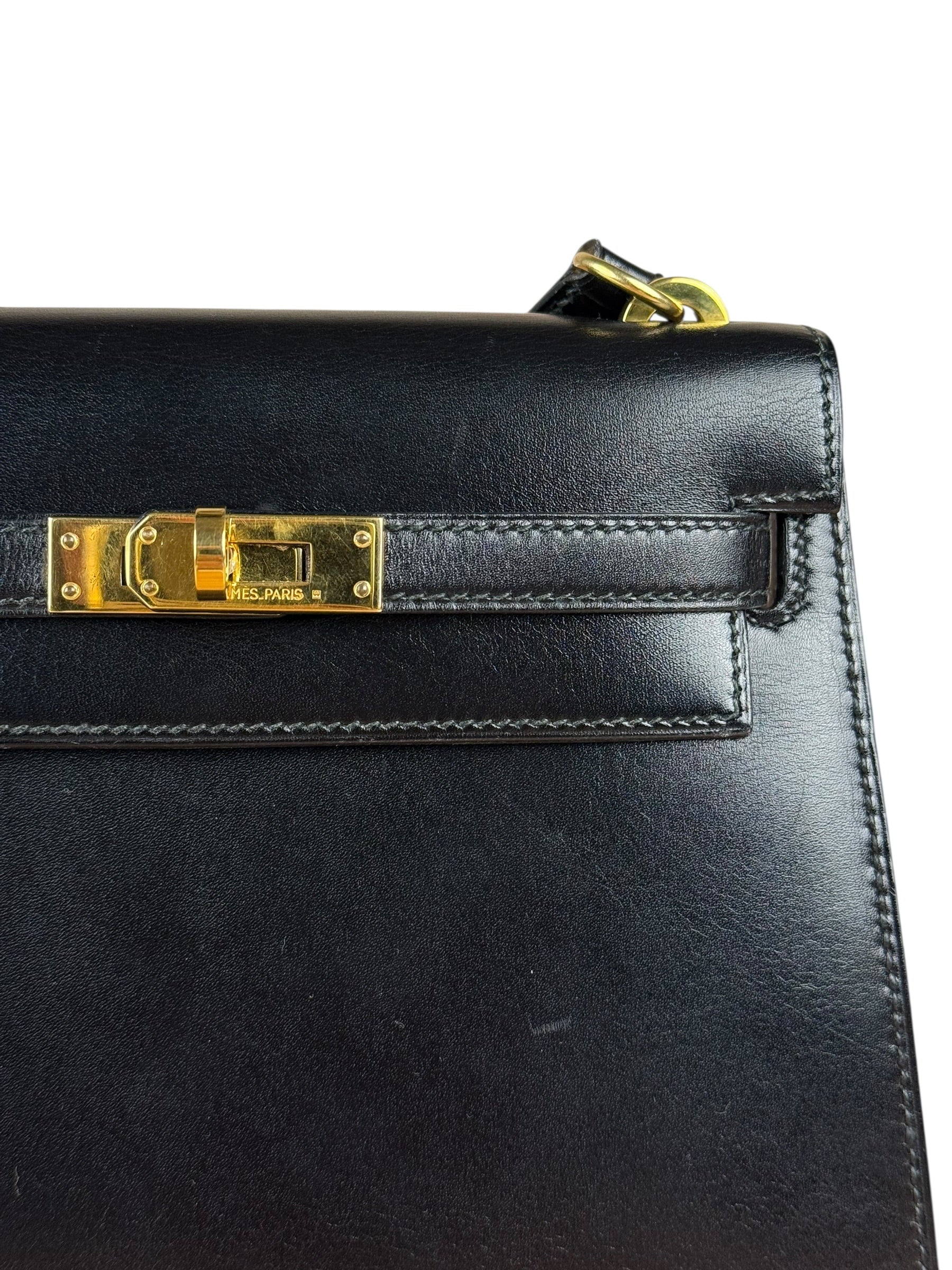 Hermes Black Mini Kelly 20 Box Calf 1991
