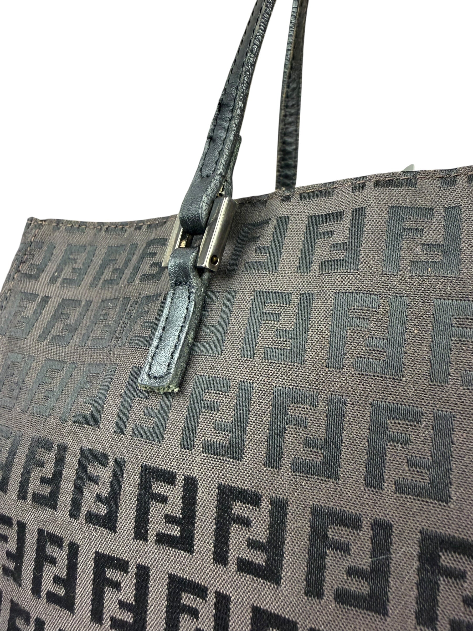 Fendi Brown Leather Trim FF Zucca Tote Bag