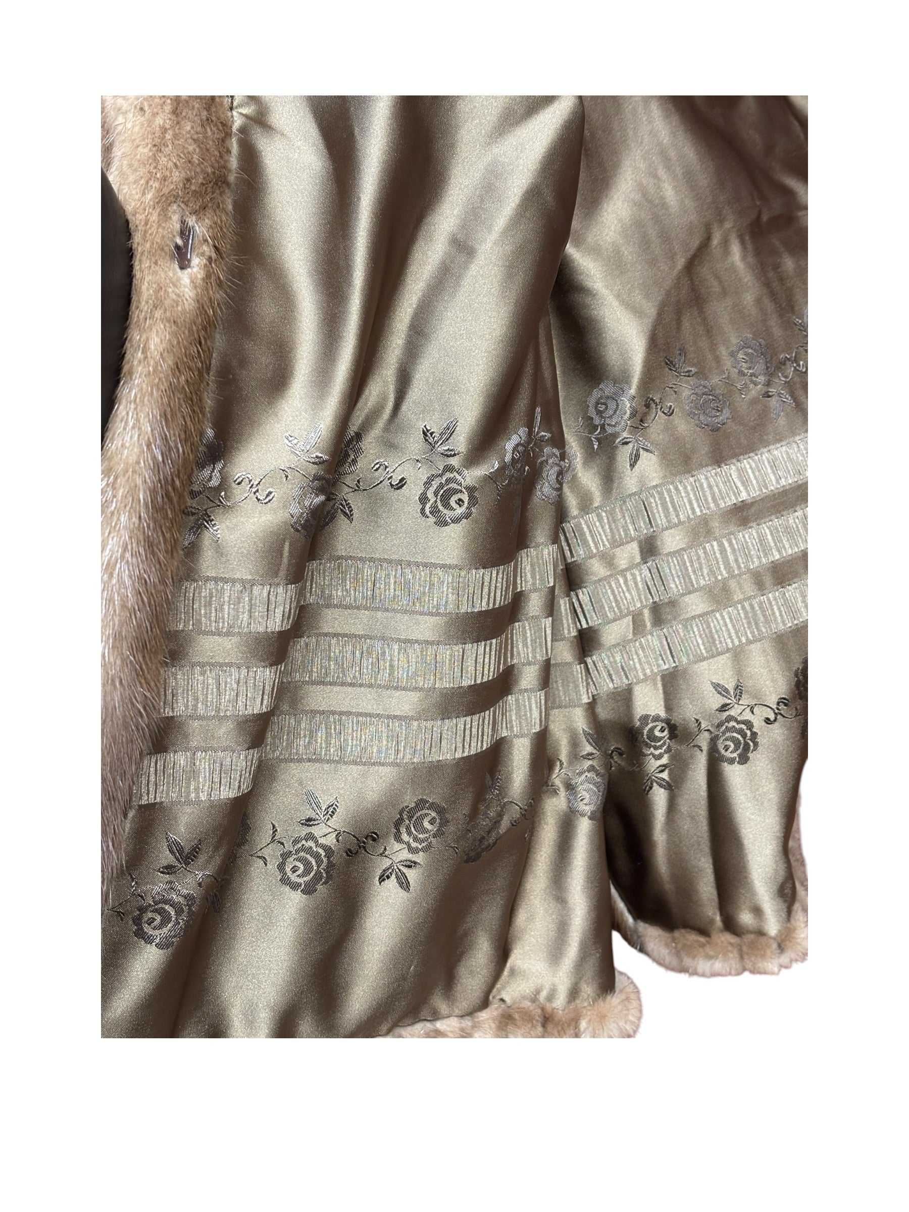 Emba Vintage Brown Leather Trim Mink Fur Coat