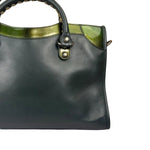 Balenciaga Green Calfskin Metallic Trim Giant 12 City Bag