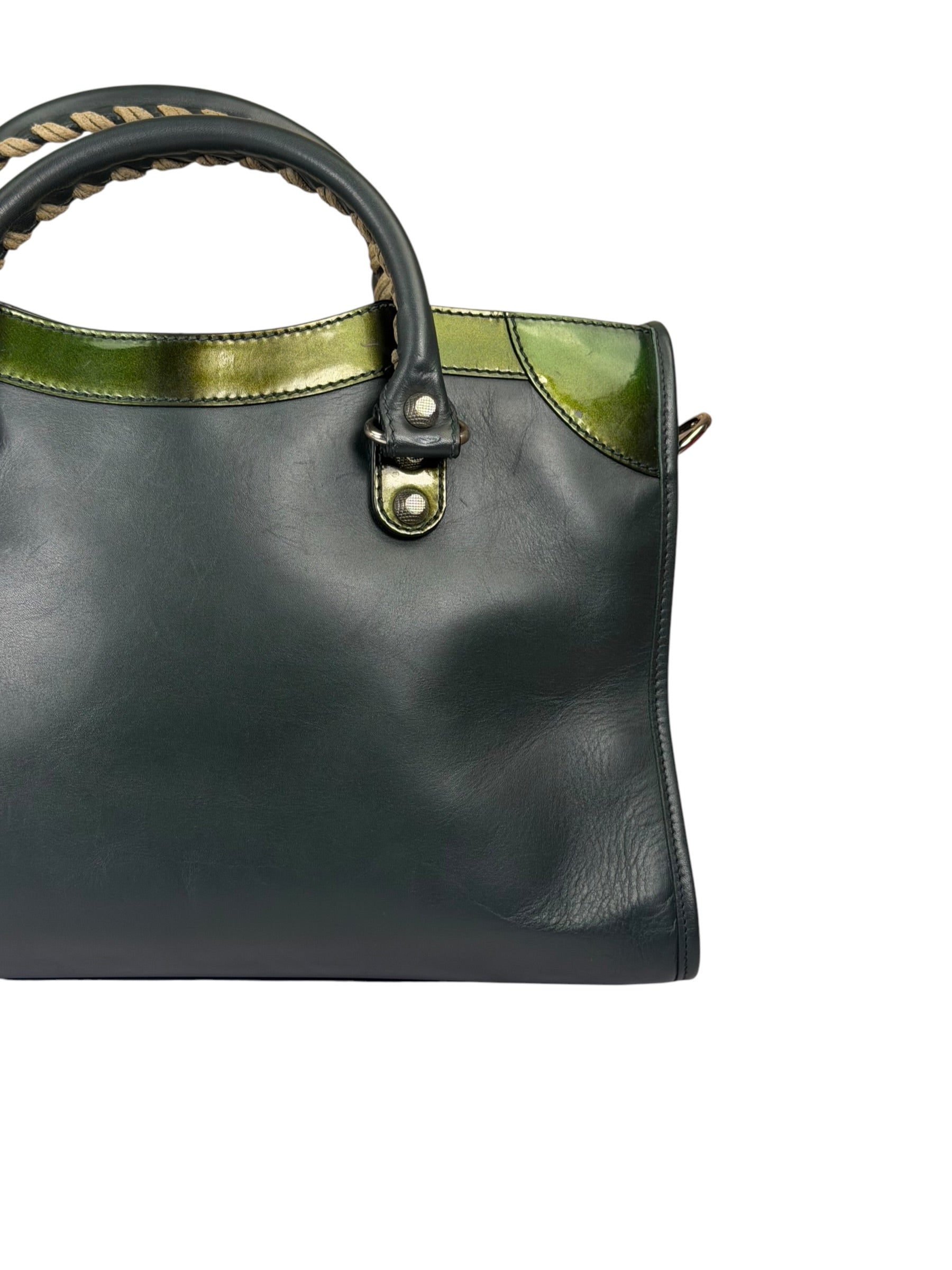 Balenciaga Green Calfskin Metallic Trim Giant 12 City Bag