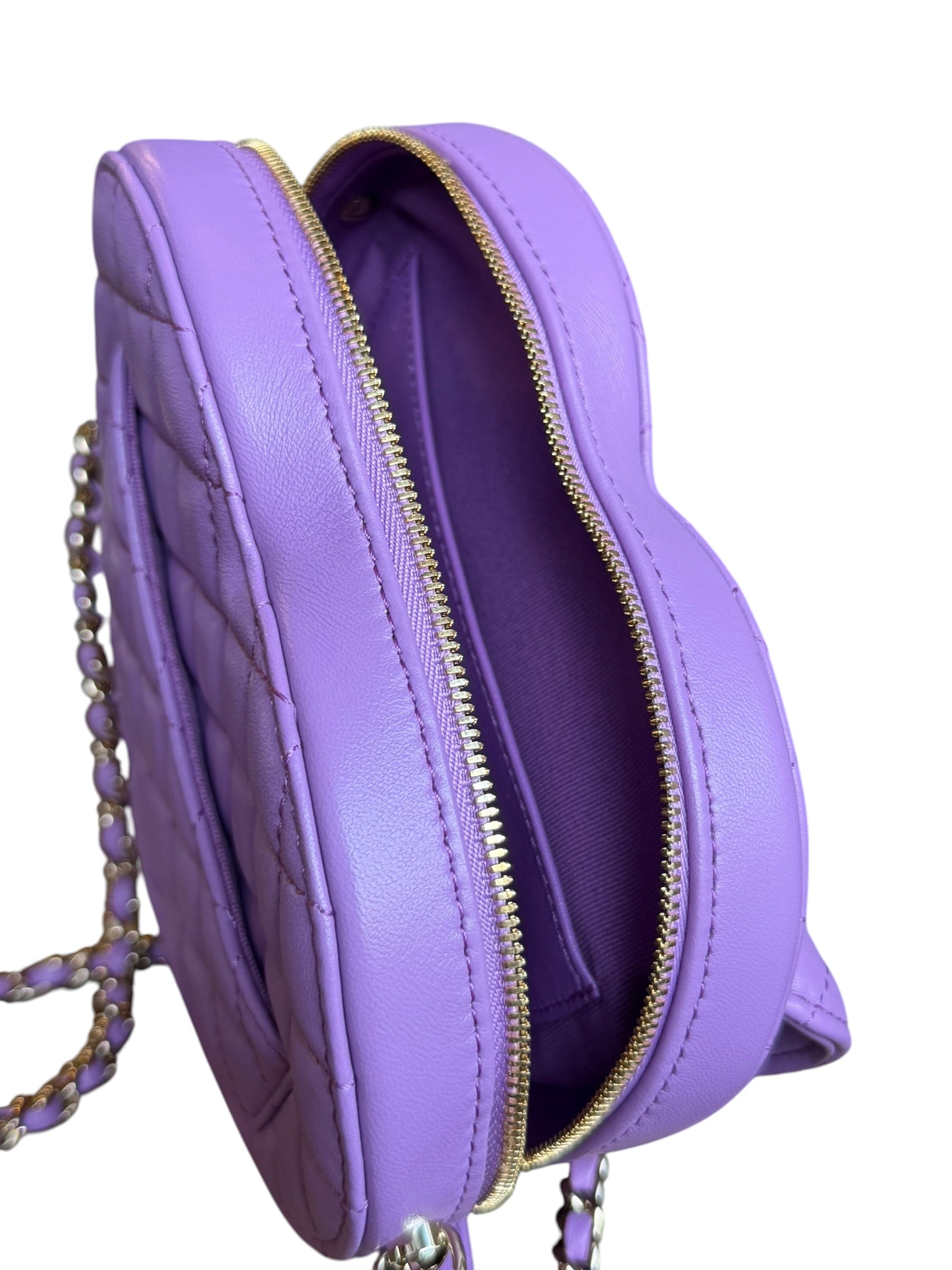 Chanel CC In Love Purple Quilted Leather Heart Bag 2022