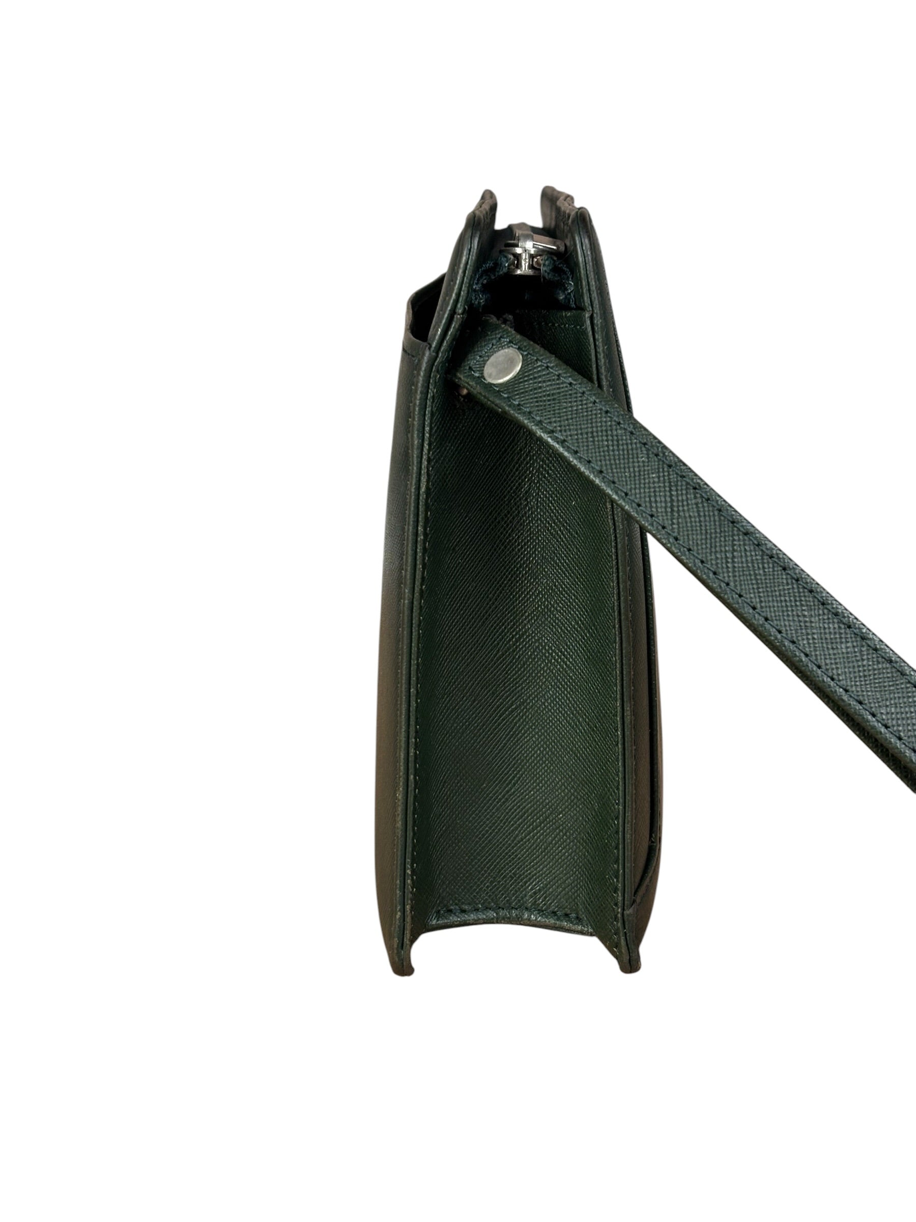 Burberry Dark Green Saffiano Leather Clutch