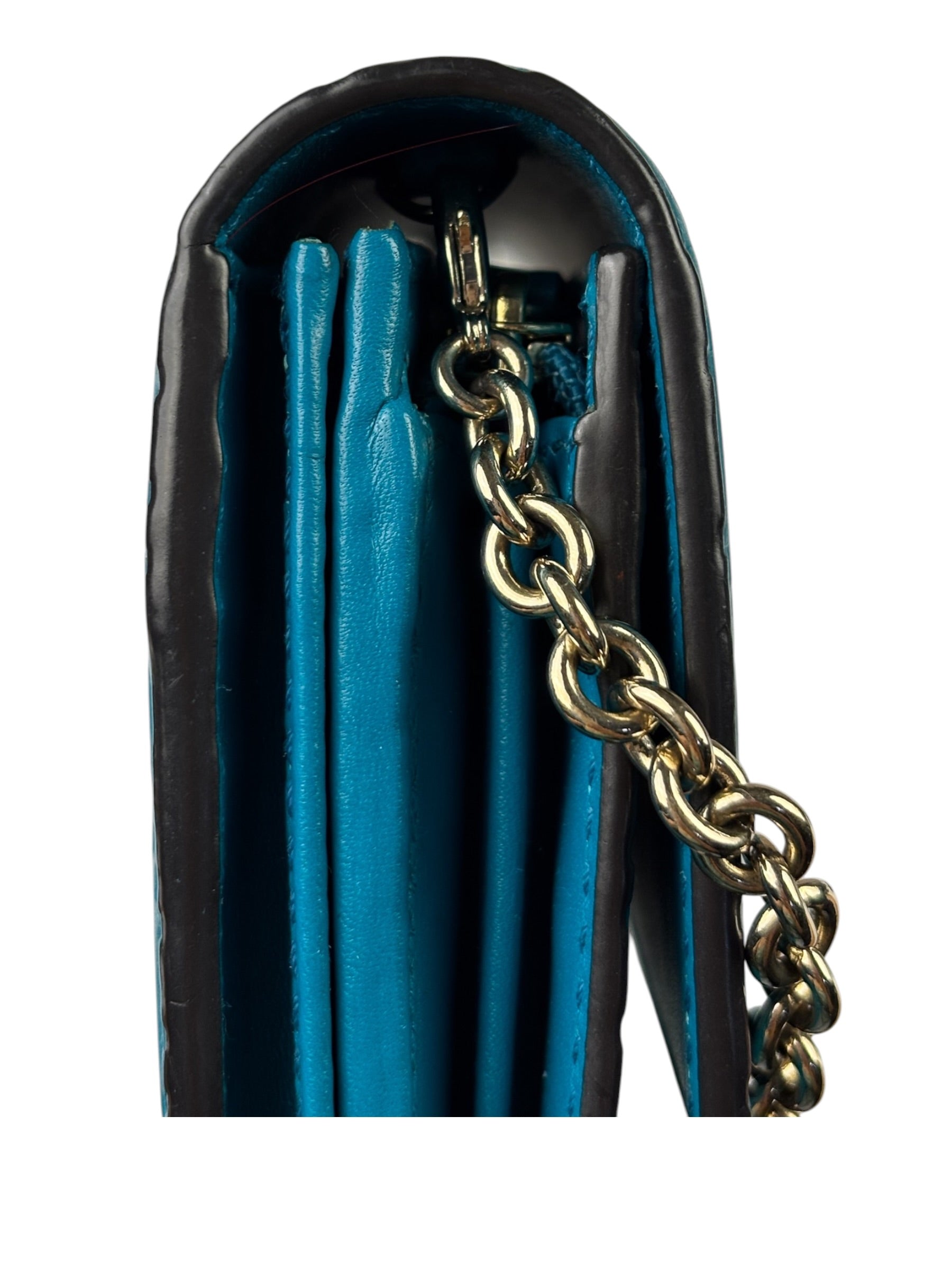 Gucci Turquoise Blue Guccissima Wallet On Chain