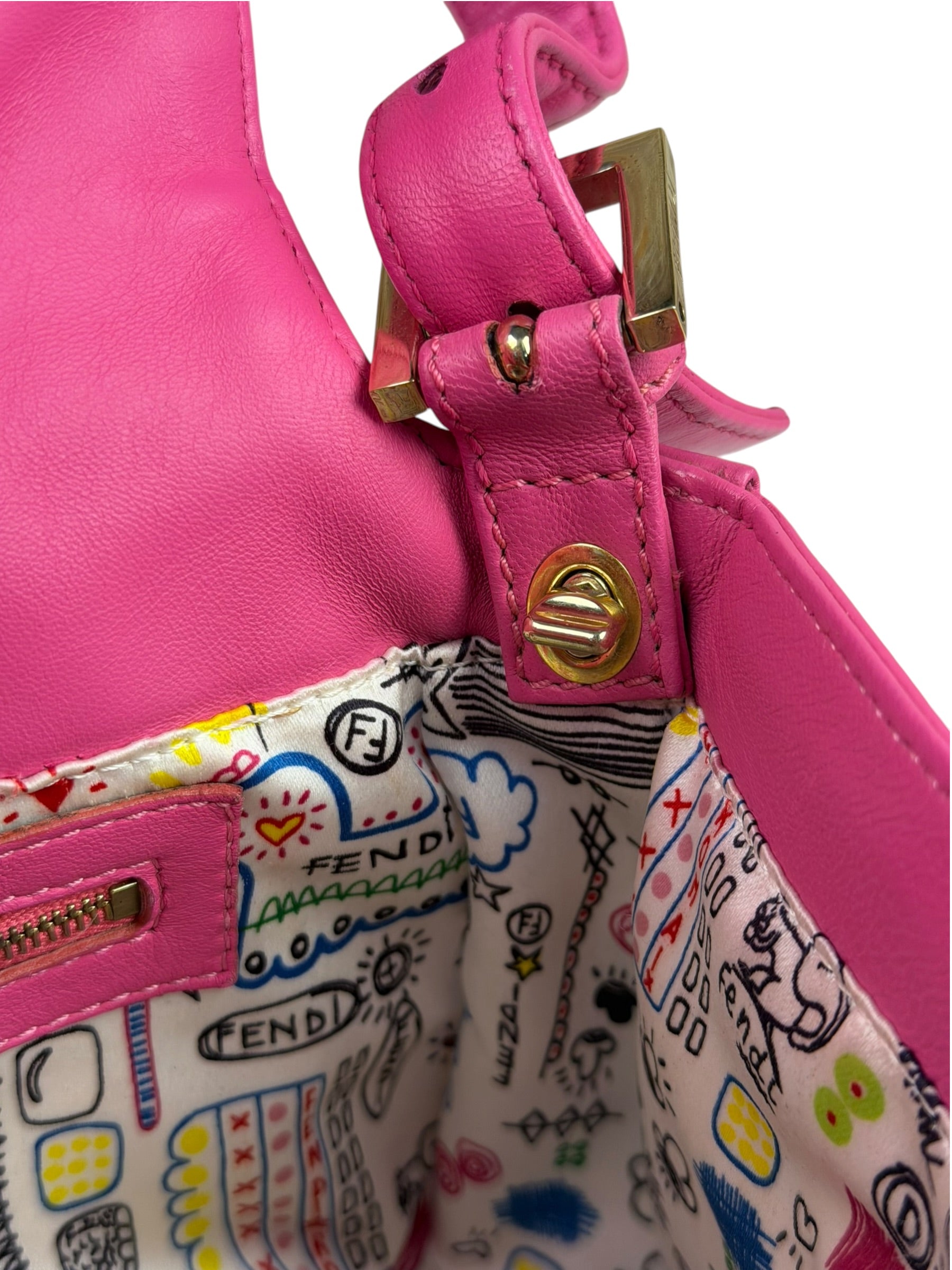 Fendi Pink Leather Logo Embossed Baguette
