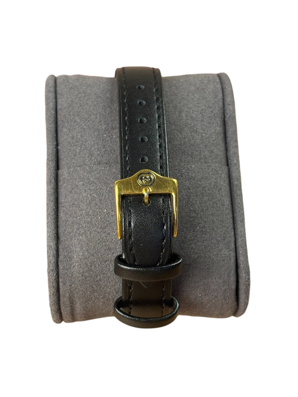Gucci 6300L Champagne Dial Horsebit Black Leather Strap
