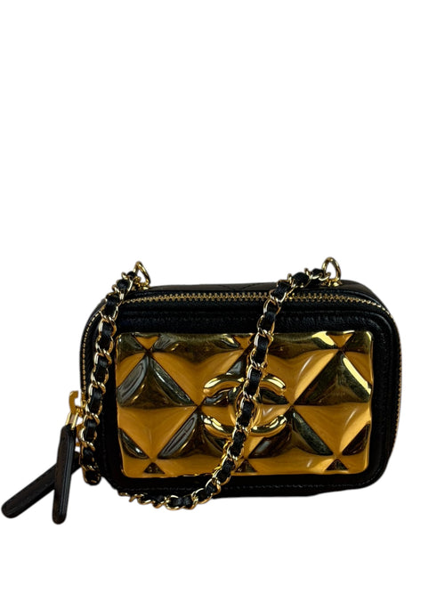 Chanel Black Quilted Leather Golden Plate Nano Vanity Case 2021
