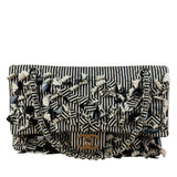Chanel Black/White Sequin Stripped Medium Double Flap Shoulder Bag