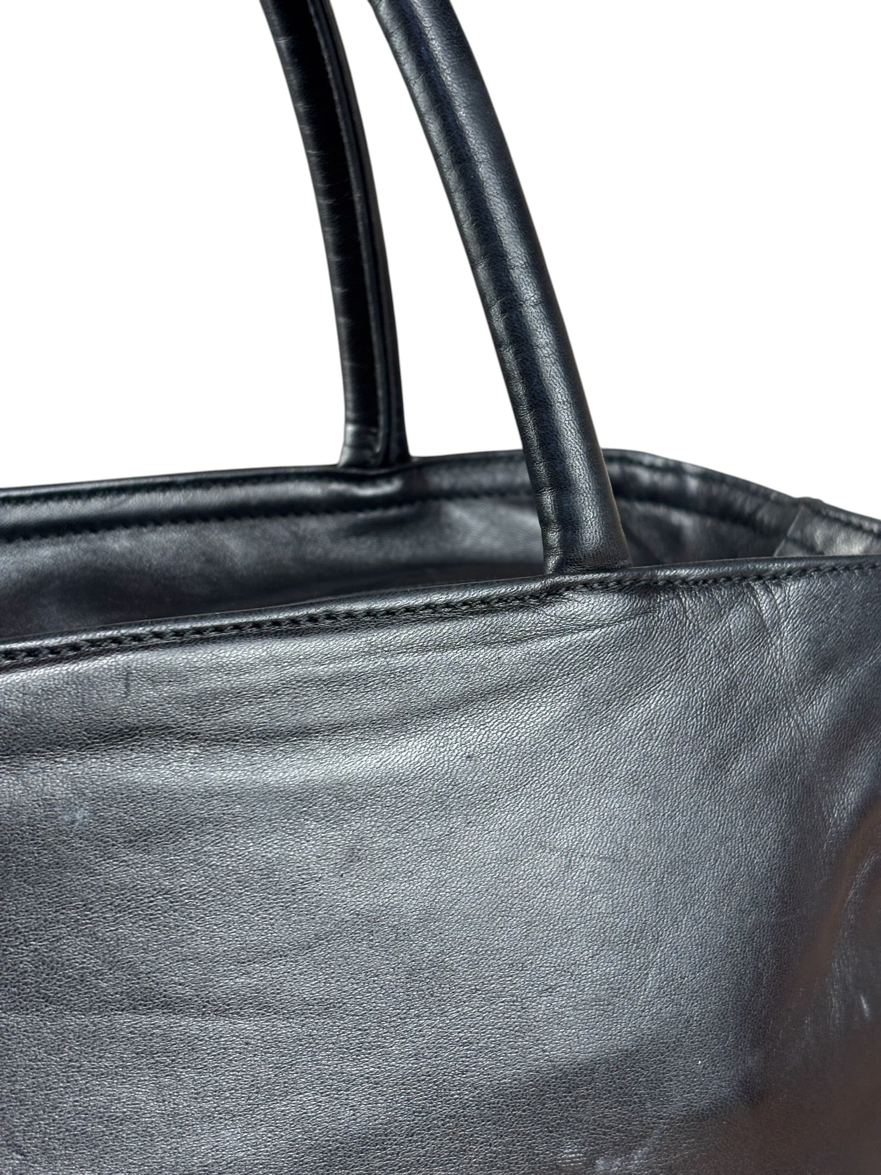 Prada Vintage Black Leather Tote Bag