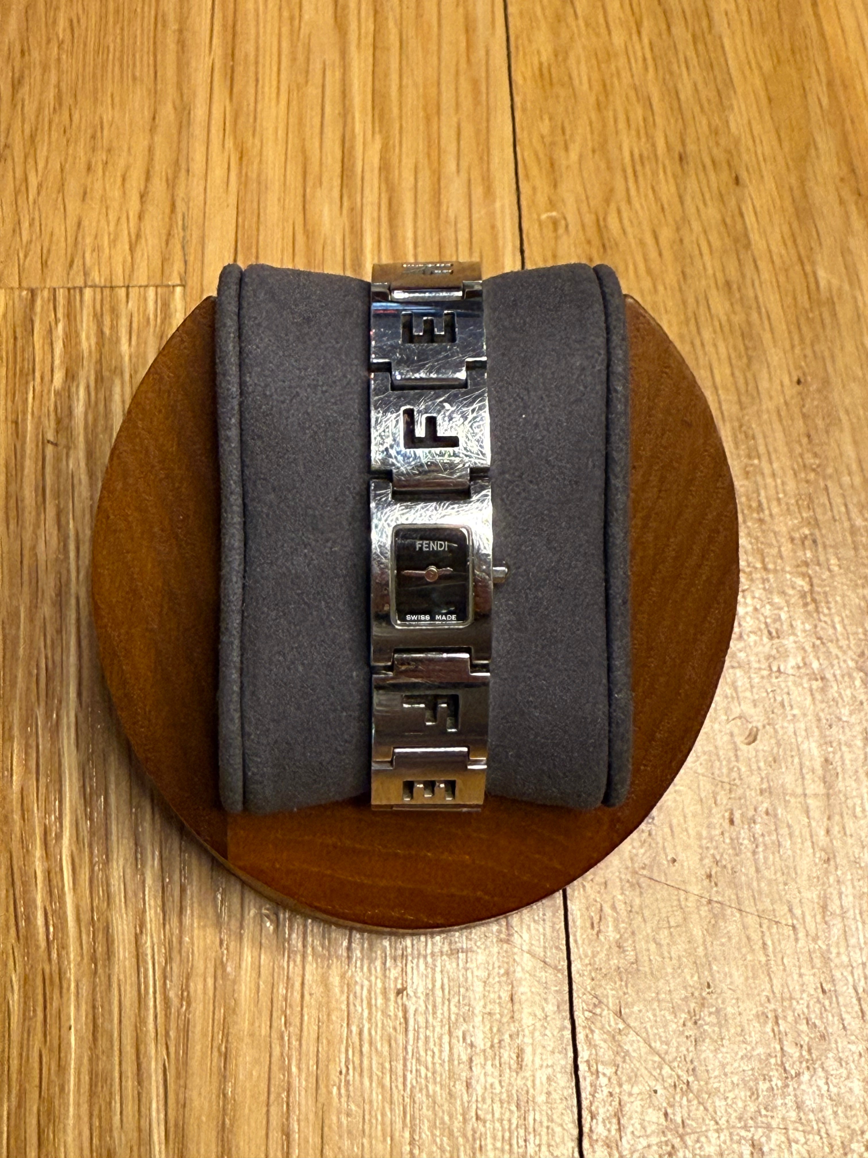 Fendi Black Dial Tank Stainless Letter Links