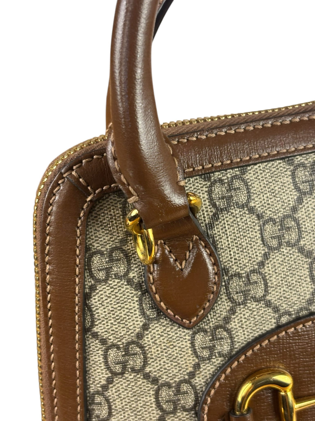 Gucci Brown Leather GG Horsebit Small Top Handle Bag 1955