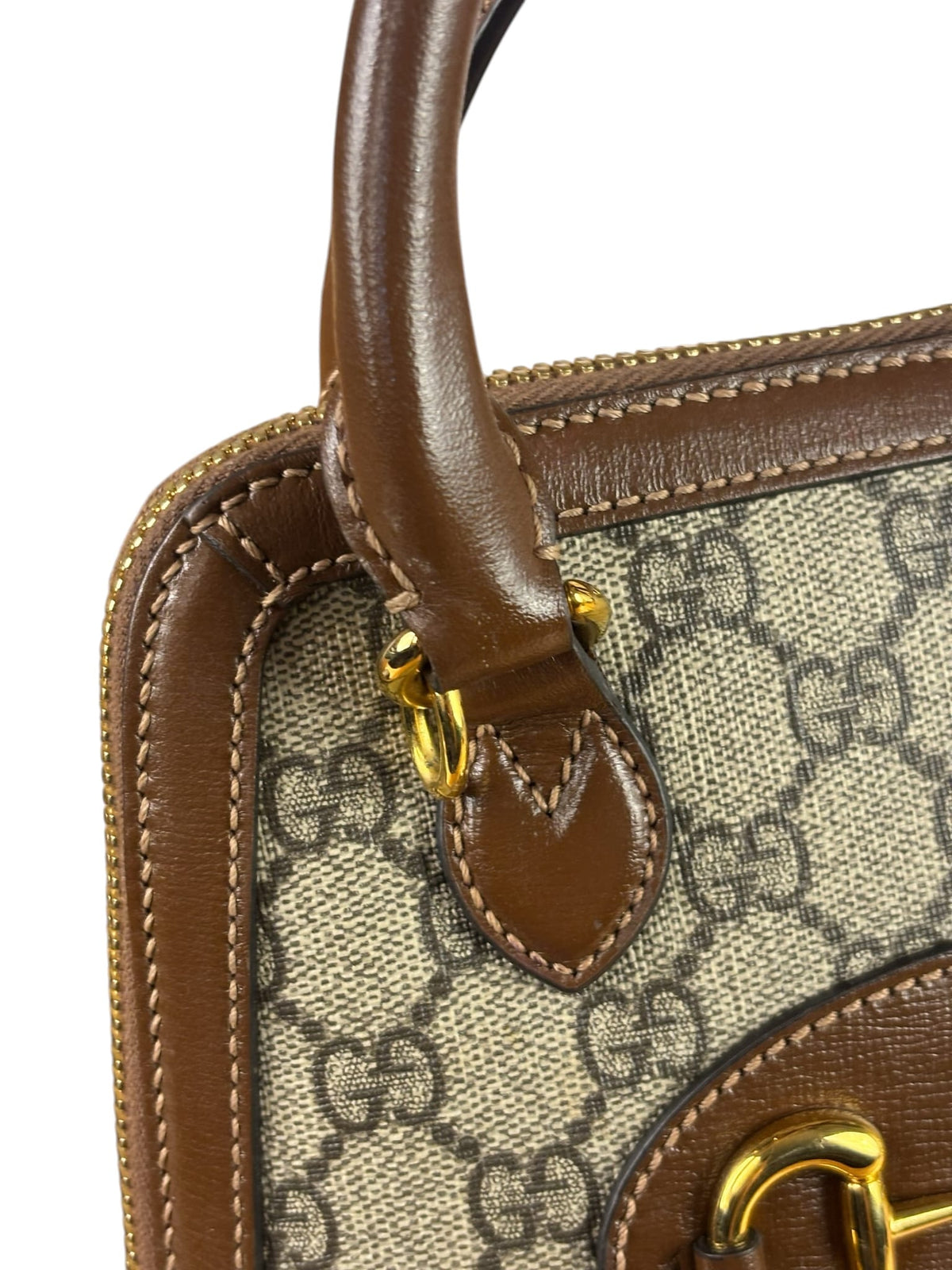 Gucci Brown Leather GG Horsebit Small Top Handle Bag 1955