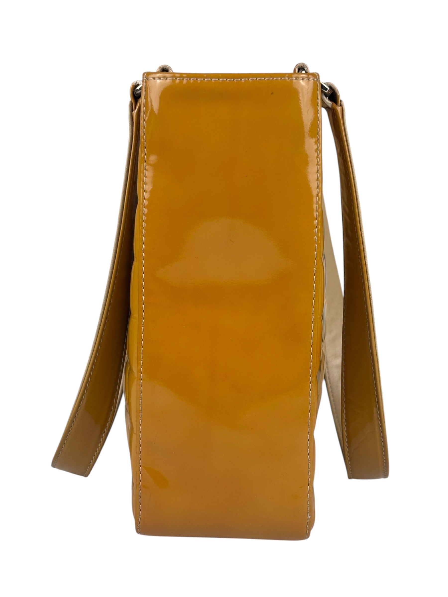 Chanel Vintage Yellow Leather Chocolate Bar Patent Tote Bag 2002