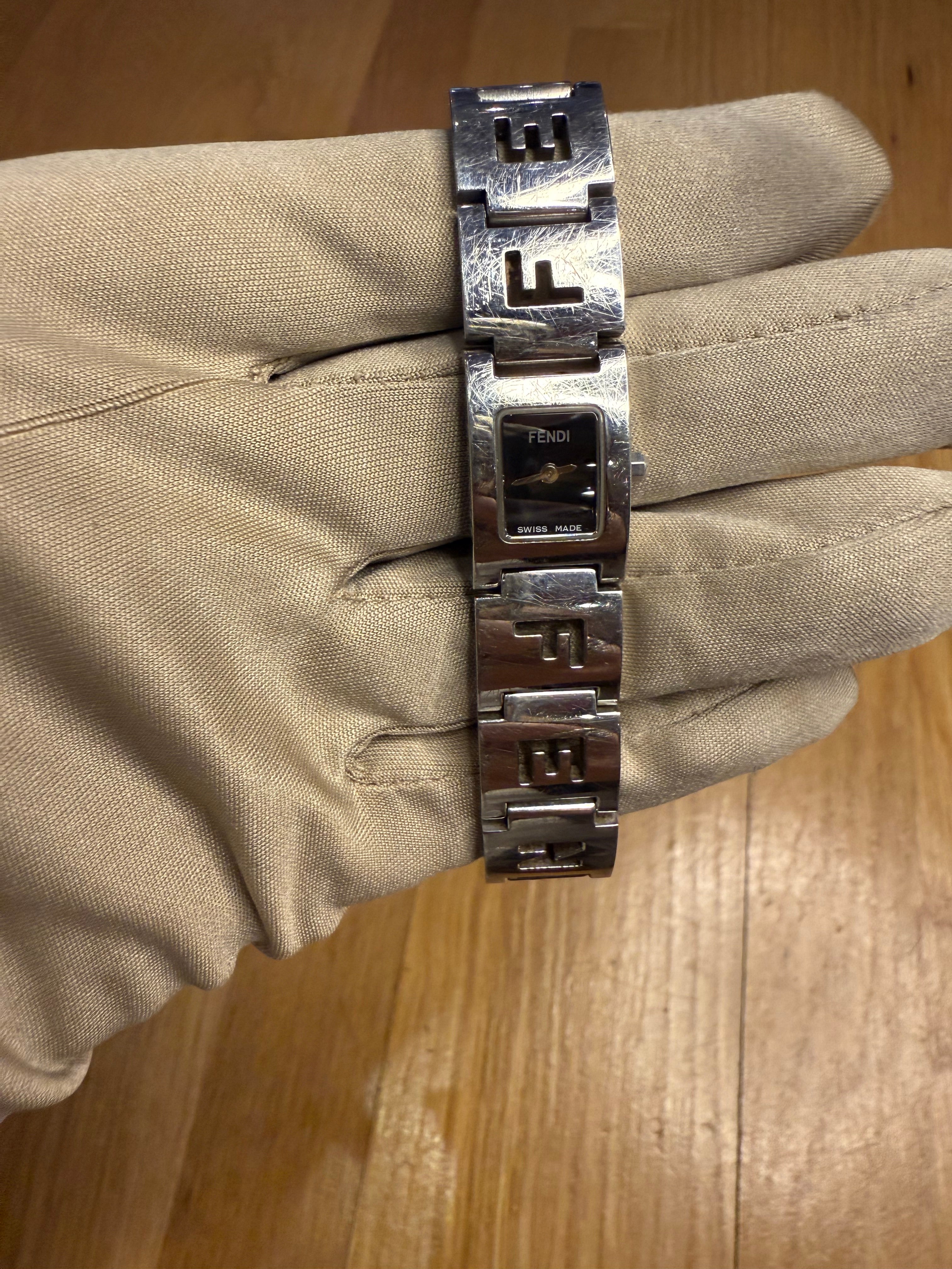 Fendi Black Dial Tank Stainless Letter Links