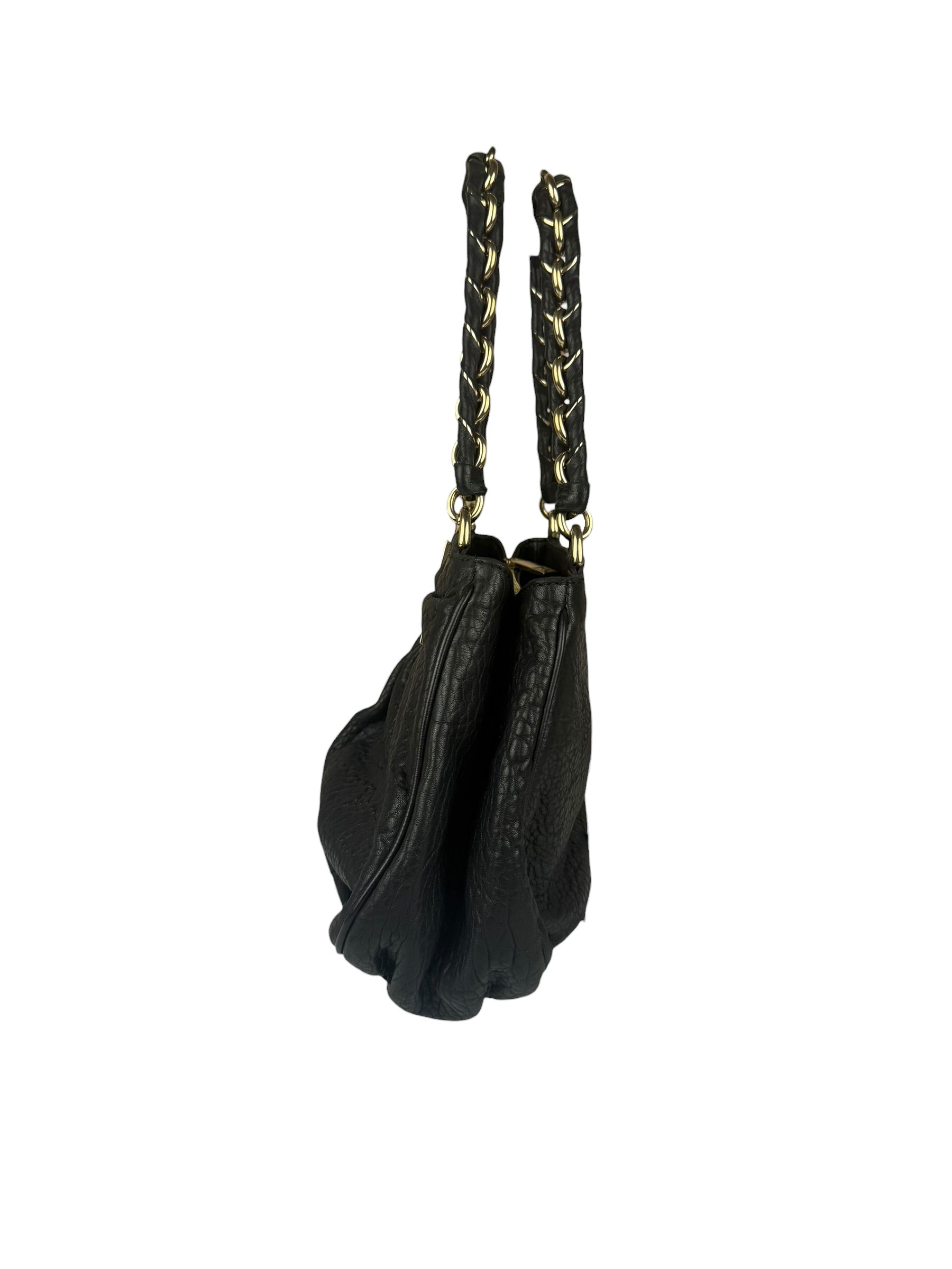 Fendi Black Leather Mia Chain Hobo Bag