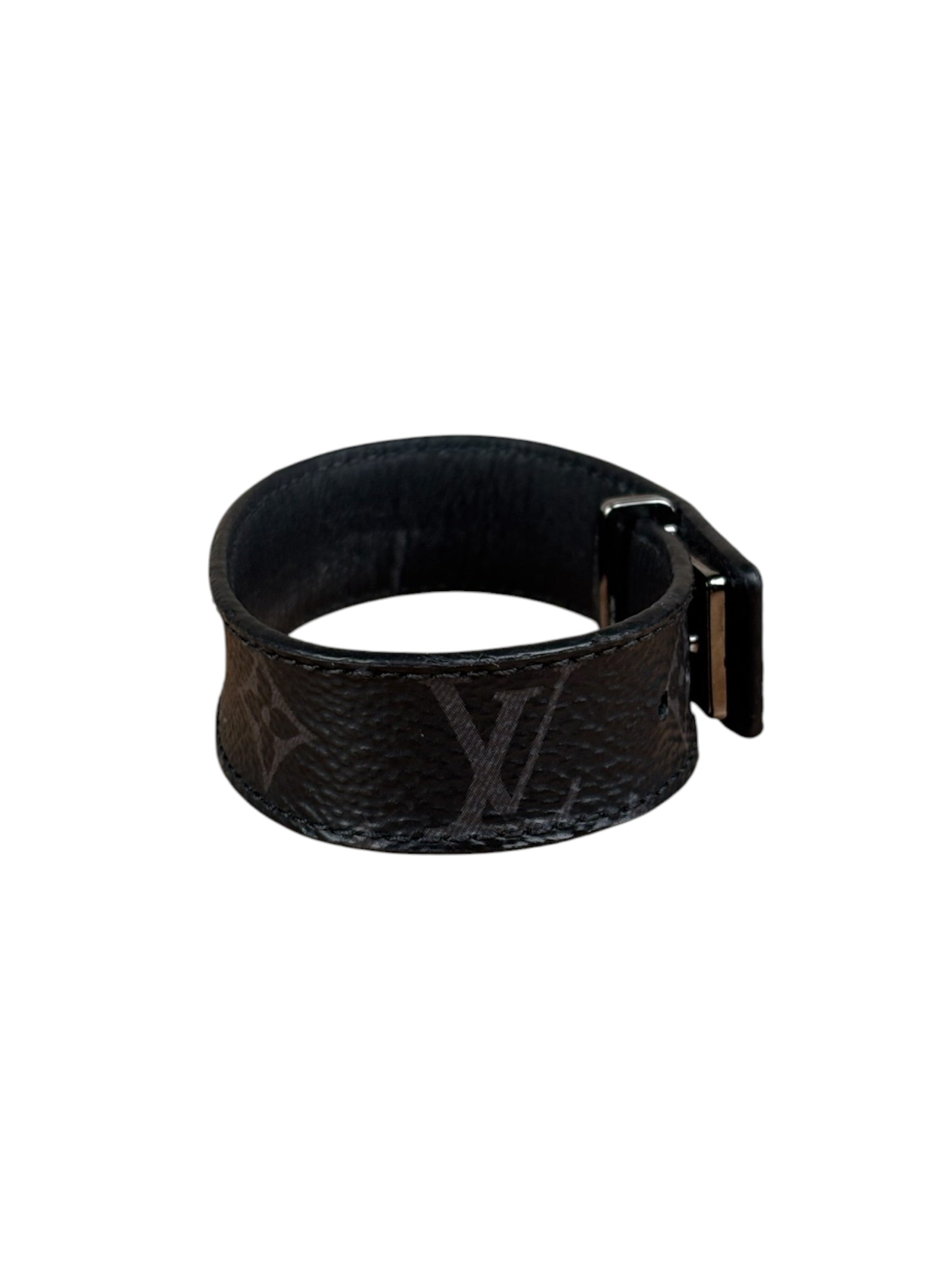 Louis Vuitton Black Leather Canvas Monogram Eclipse Slim Bracelet