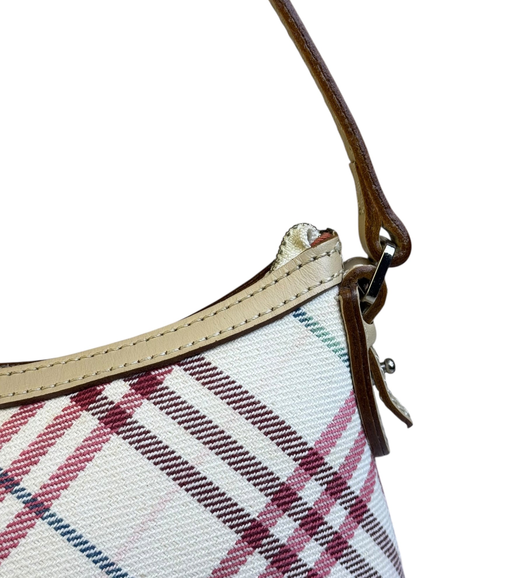 Burberry White/Beige Leather Trim Nova Check Pochette