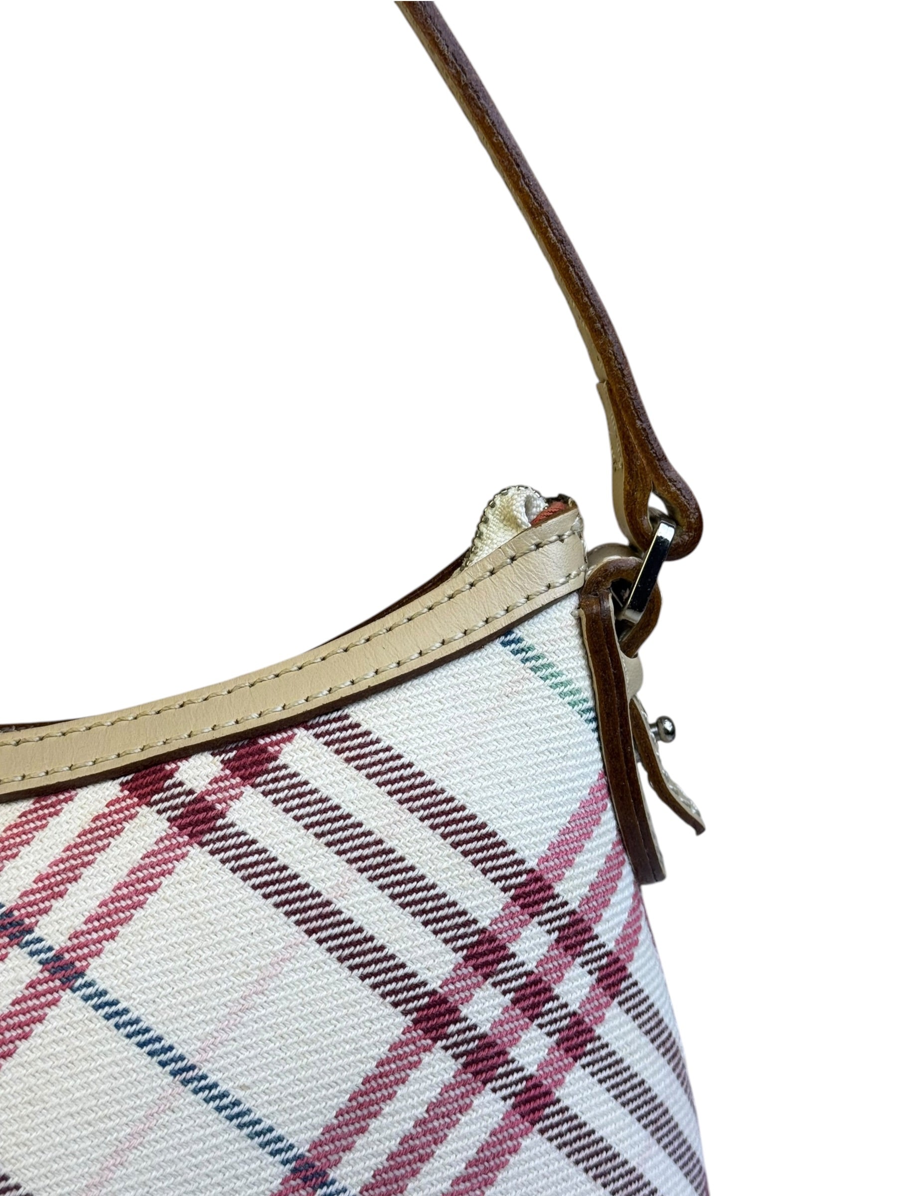 Burberry White/Beige Leather Trim Nova Check Pochette