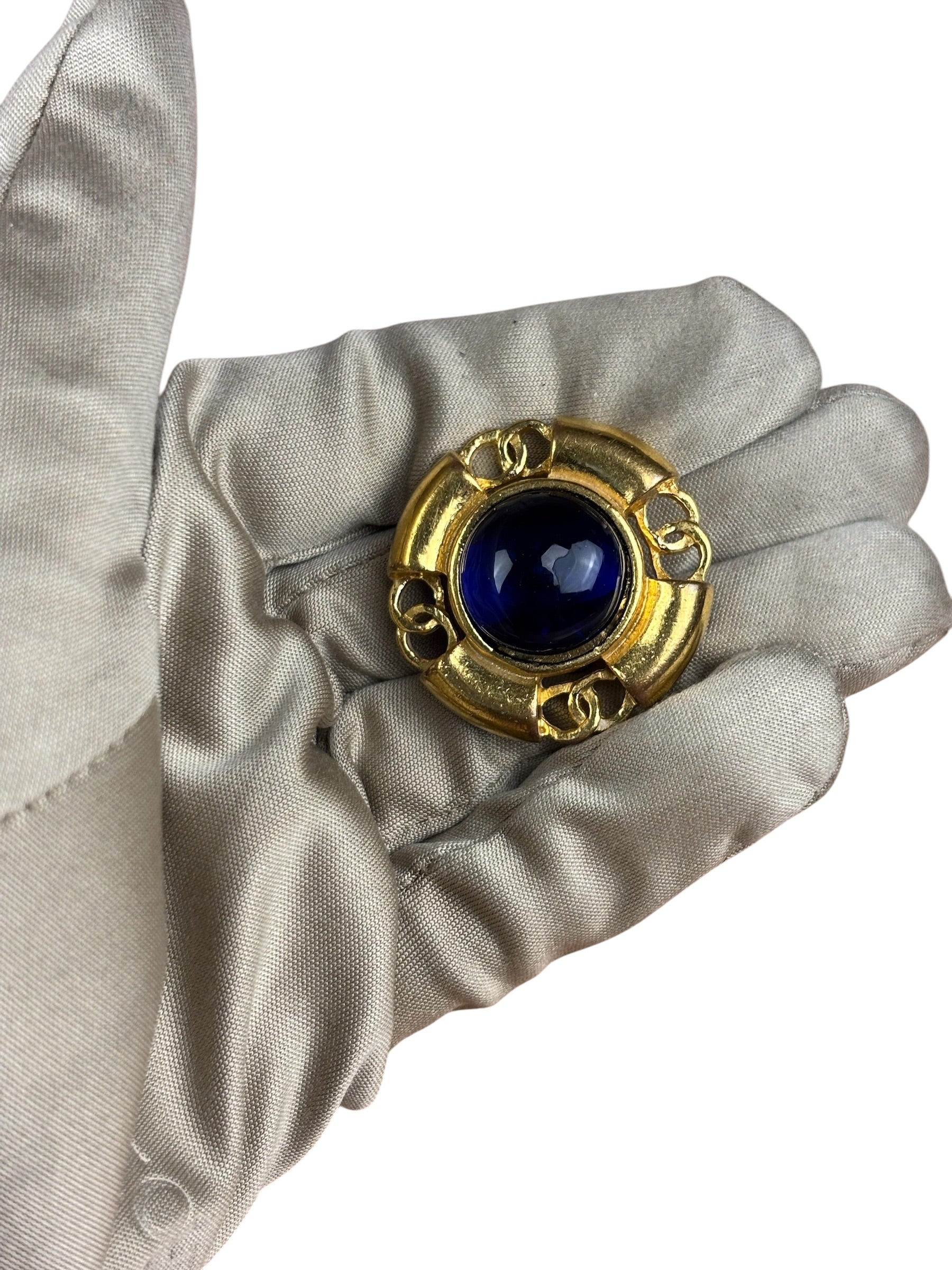 Chanel Vintage Royal Blue Glass Gripoix  Clip-On Earrings