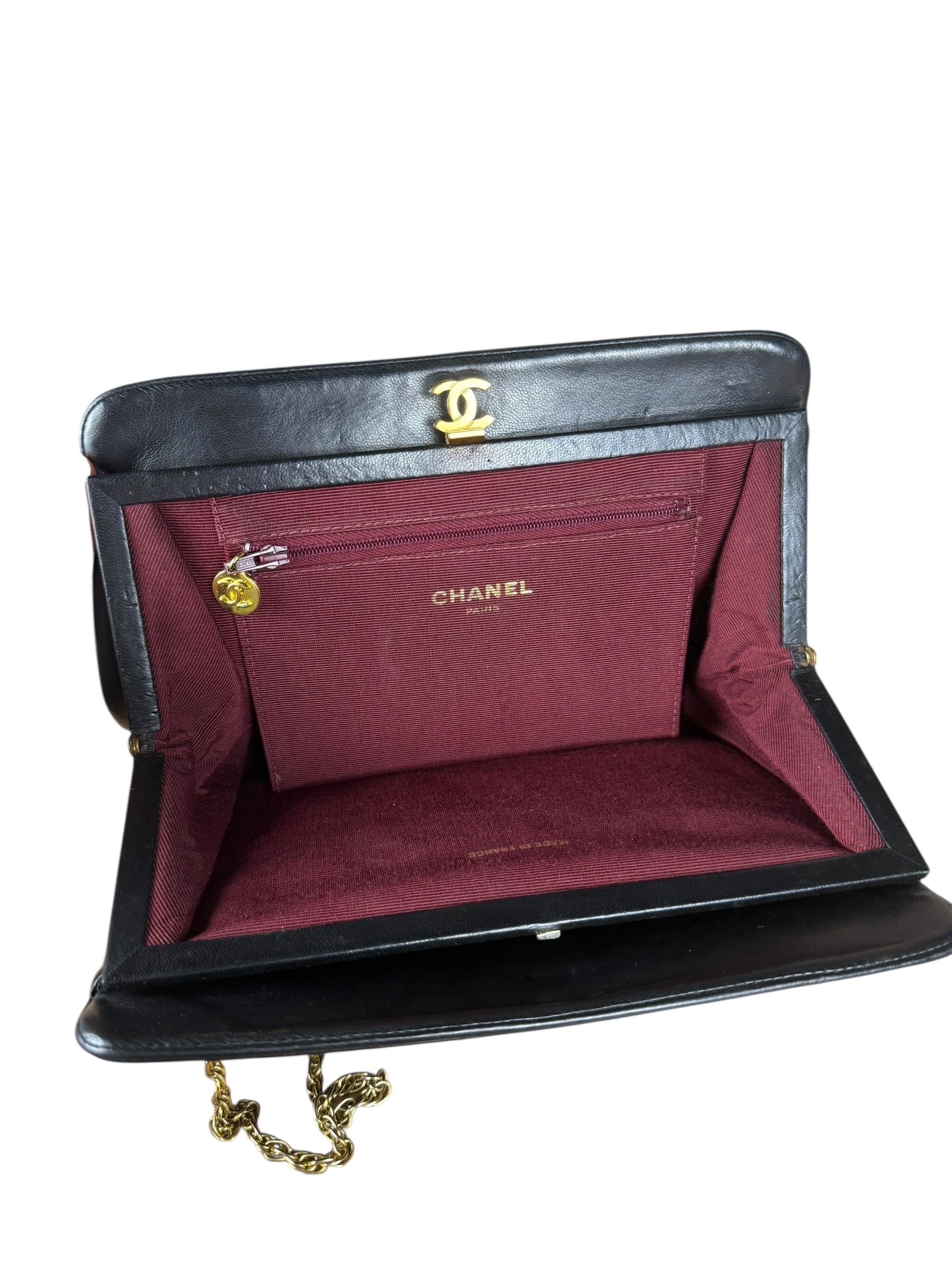 Chanel Vintage Black Chevron Leather Chain Bag