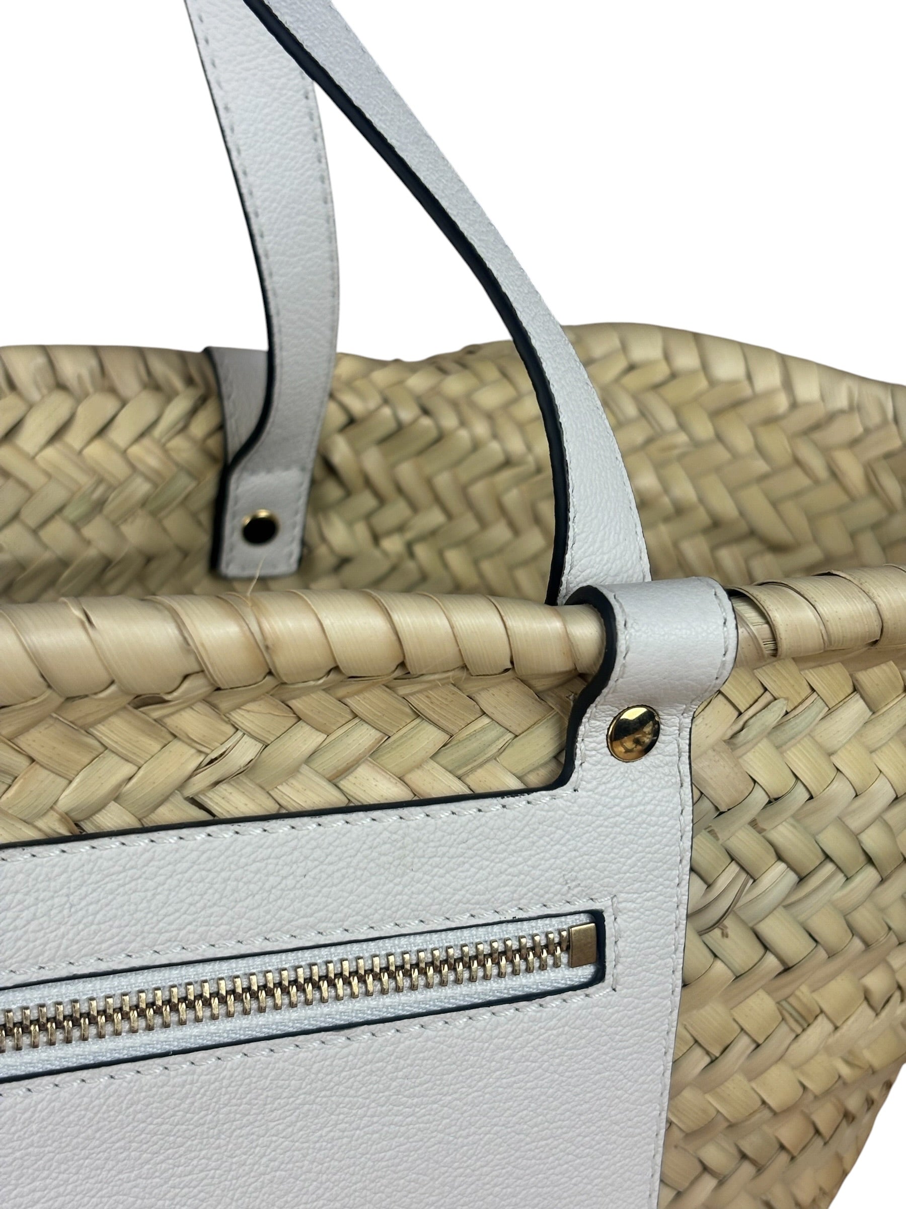 Versace Large White Raffia/Leather Shoulder Tote