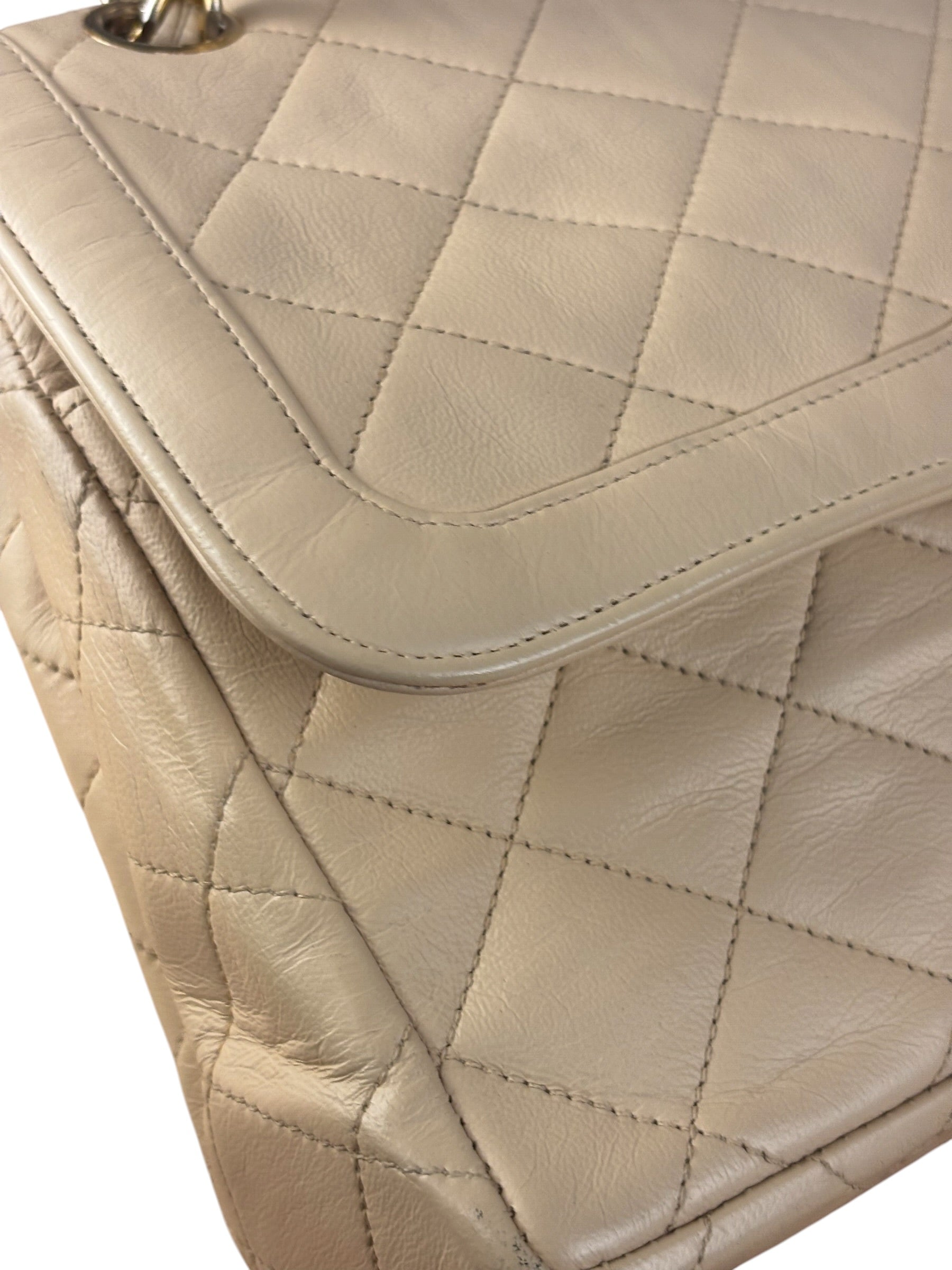 Chanel Beige Quilted CC Vintage Double Flap Bag 90s