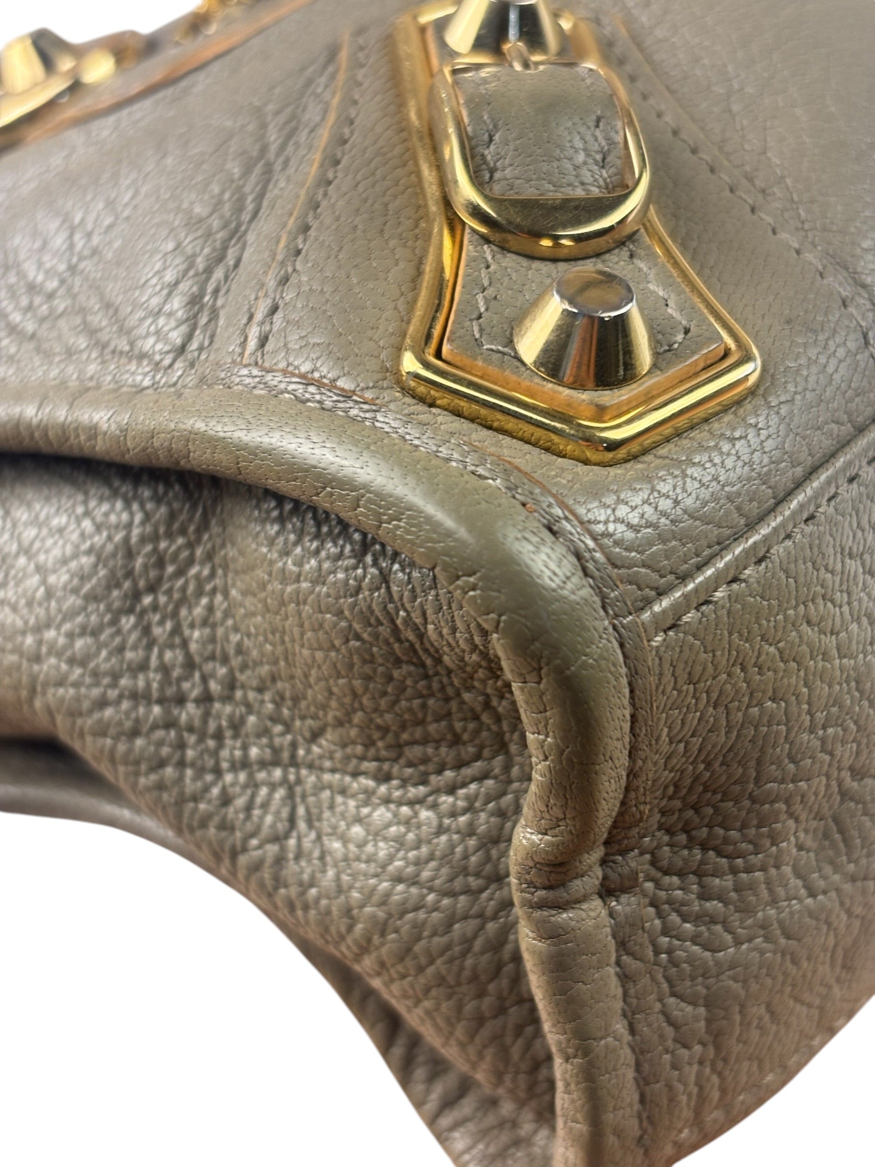 Balenciaga Gris Taupe Leather Mini Metallic Edge City Two-Way Bag