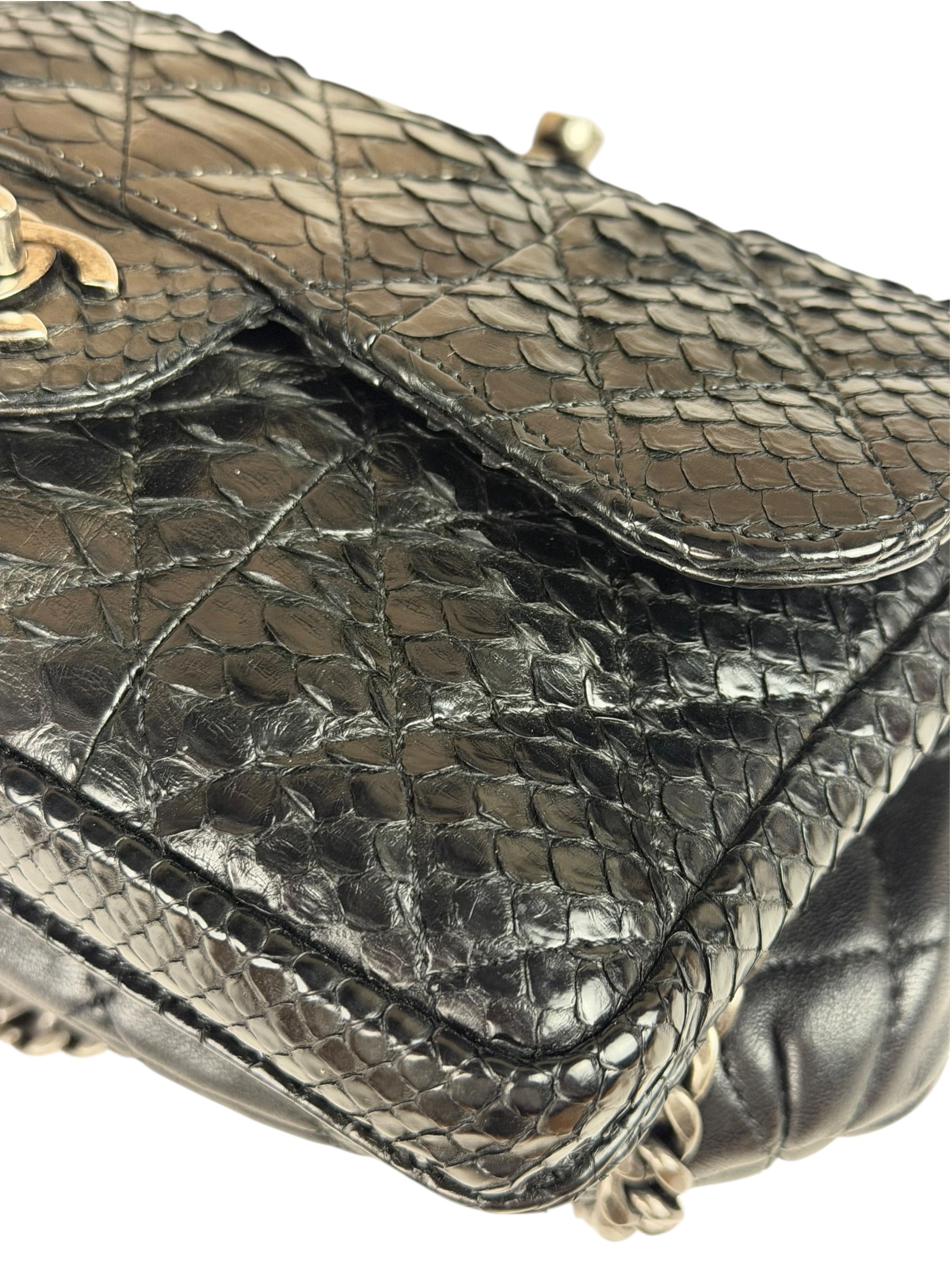 Chanel Black Python Leather Kiss-Lock Flap Bag 2015