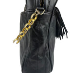 Chanel Vintage Black Leather Mademoiselle Vertical Quilted Shoulder Bag 1990's