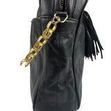 Chanel Vintage Black Leather Mademoiselle Vertical Quilted Shoulder Bag 1990's