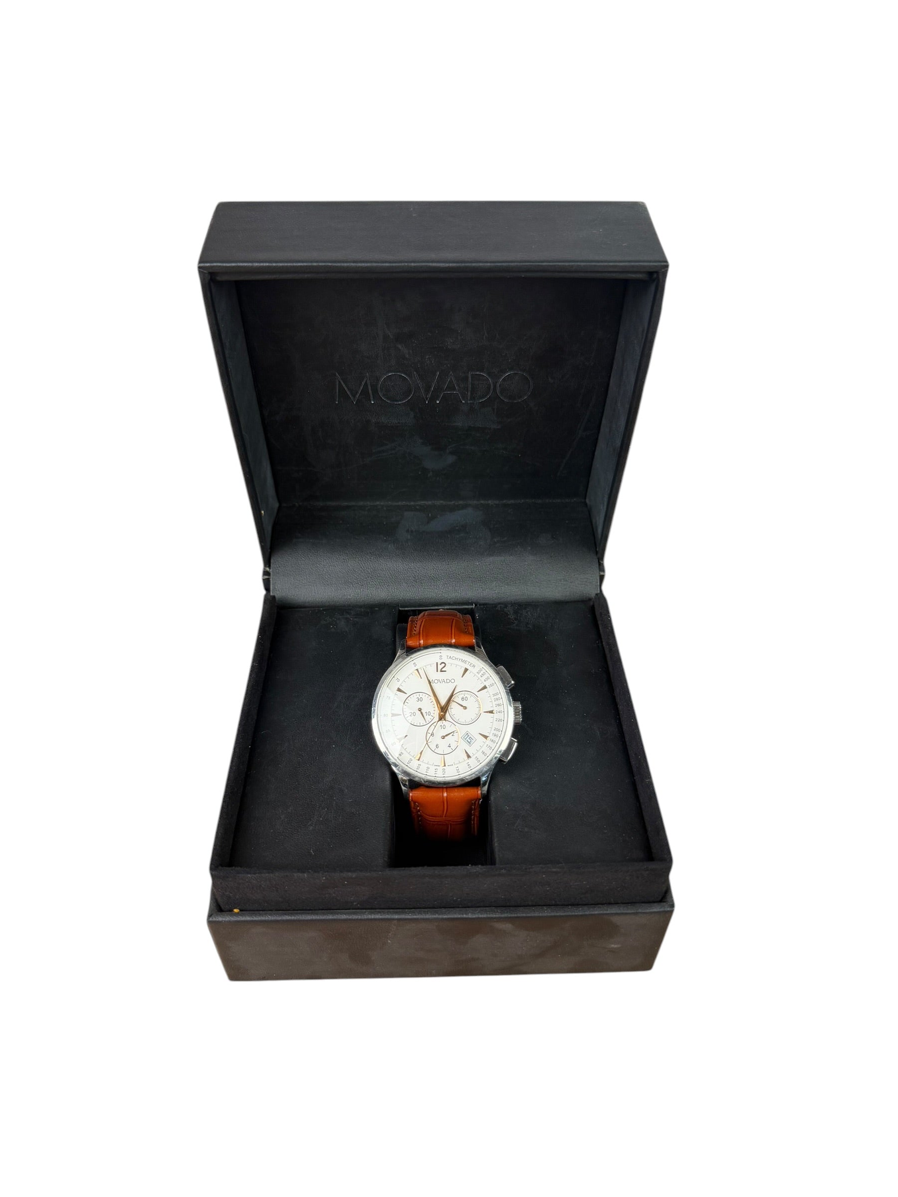 Movado Circa Chronograph White Dial Leather Strap