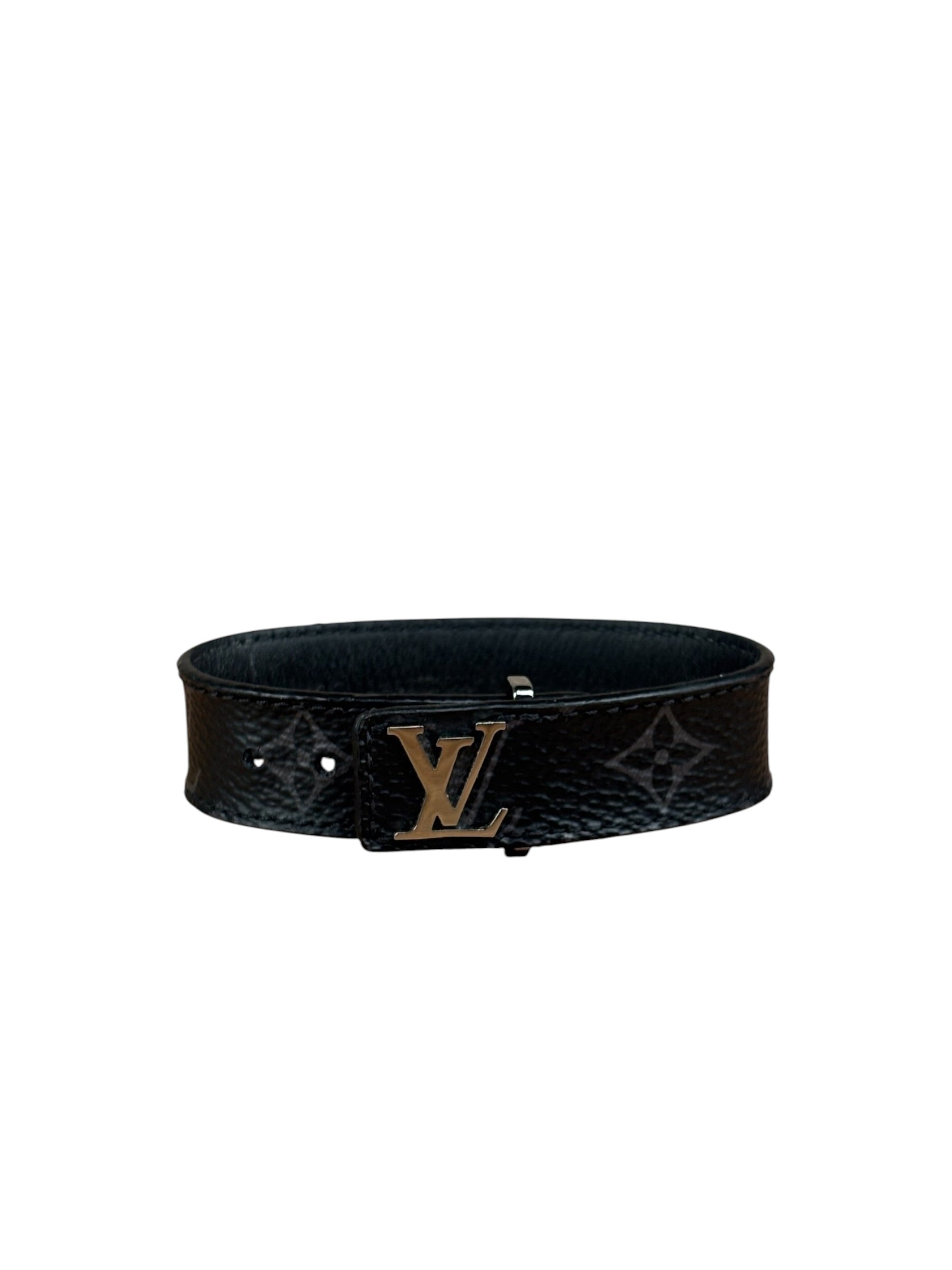 Louis Vuitton Black Leather Canvas Monogram Eclipse Slim Bracelet