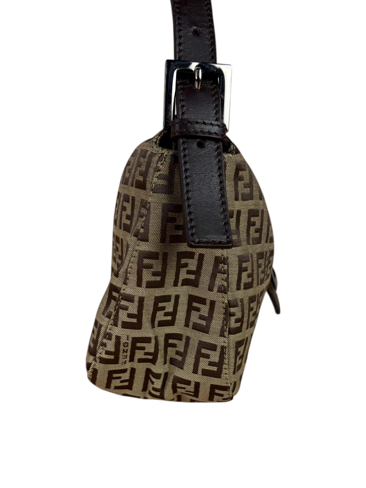 Fendi Beige/Brown Leather Trim Zucca Baguette