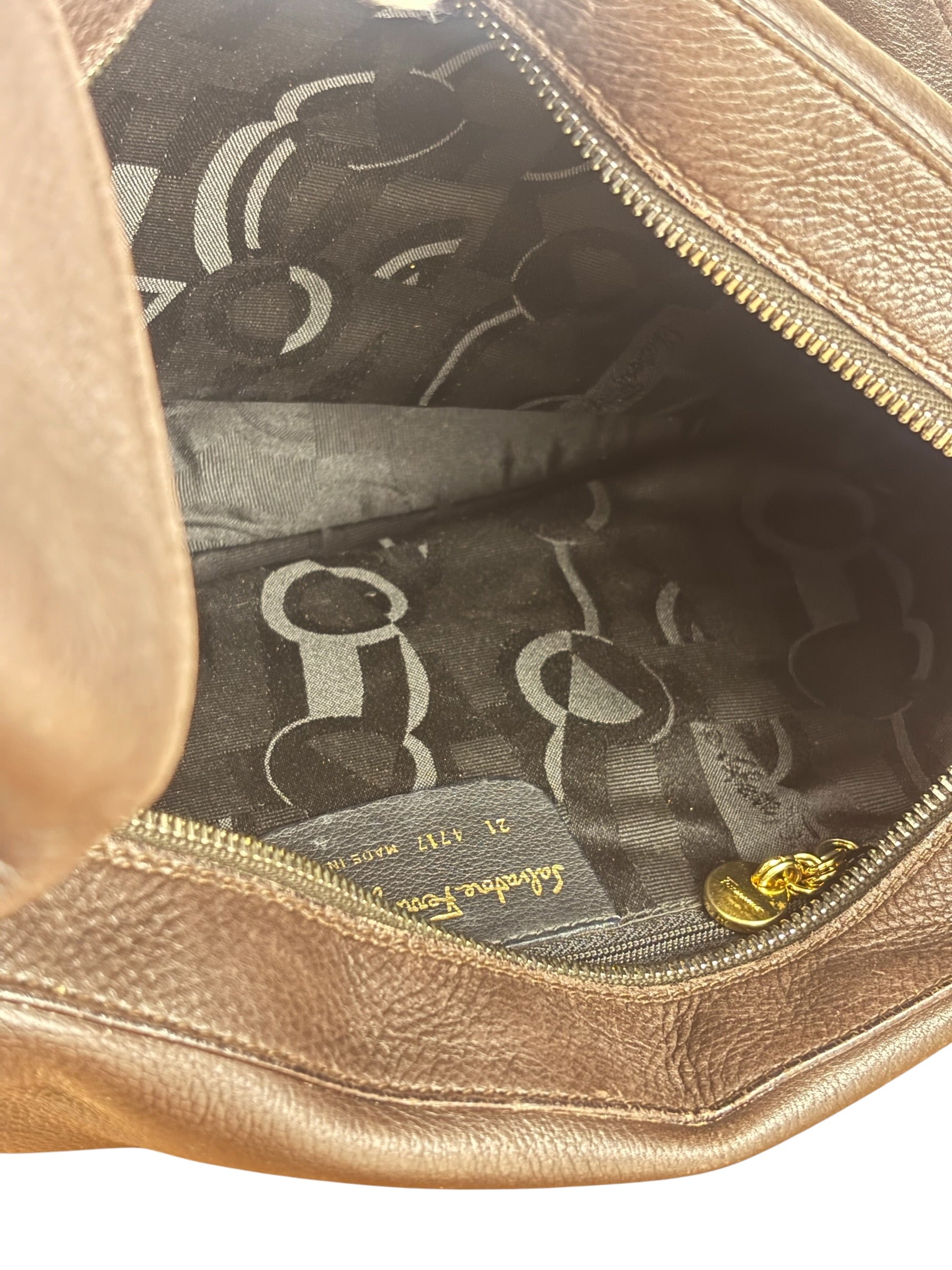 Ferragamo Vintage Brown Leather Hobo Bag