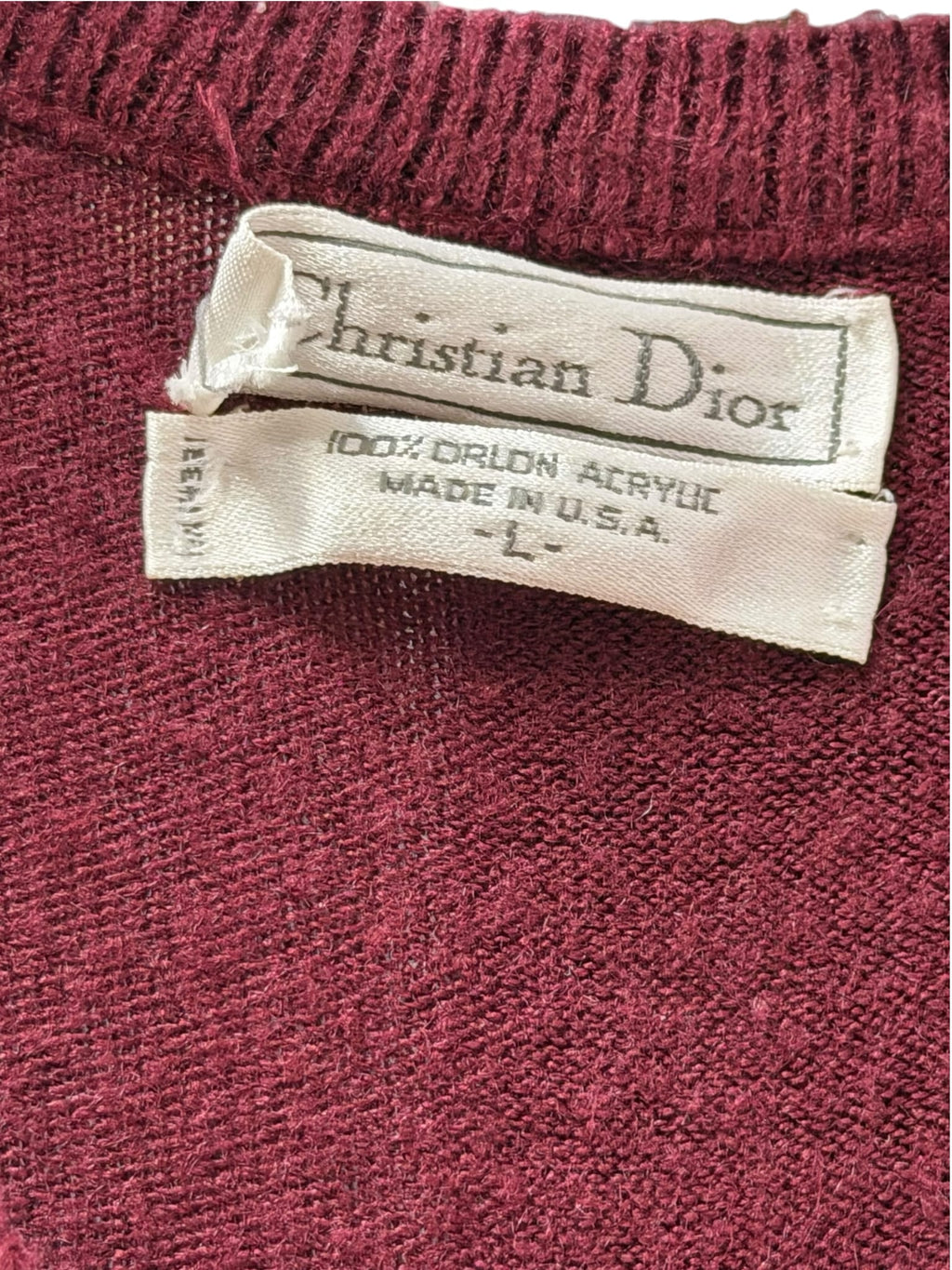 90s Christian Dior Burgundy Knit V-Neck Sweater