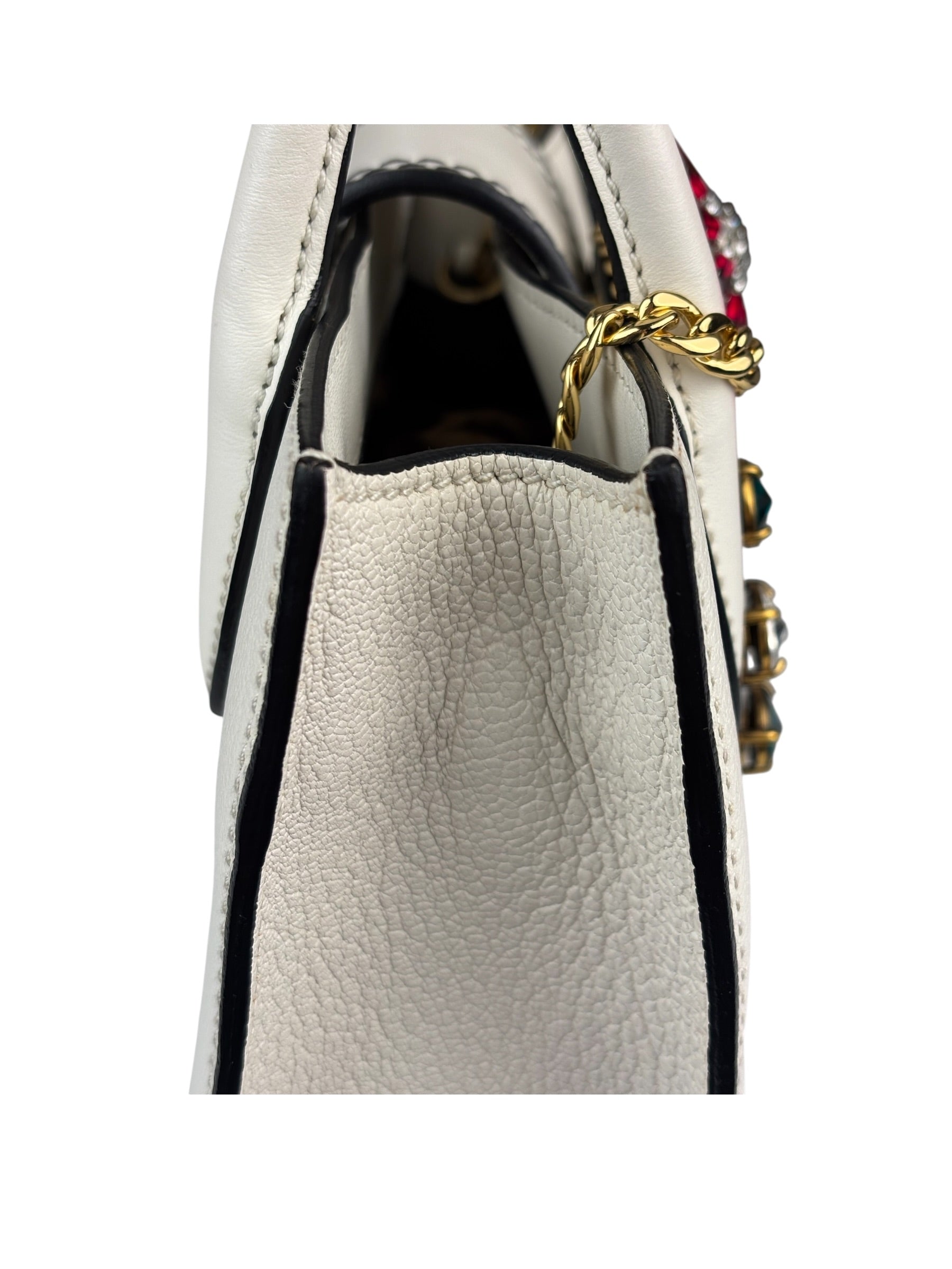 Miu Miu White Madras Ornate Crystal Jeweled Buckle Two-Way Bag