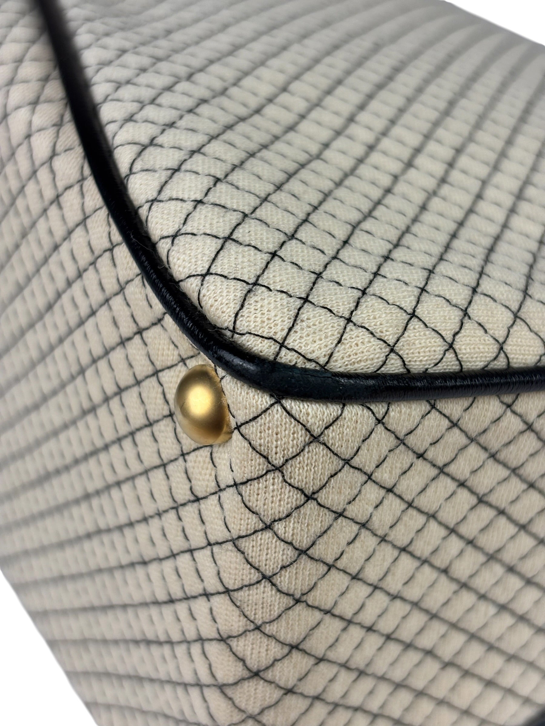 Chanel Beige/Black Leather Trim Diamond-Quilted Shoulder Bag 2002