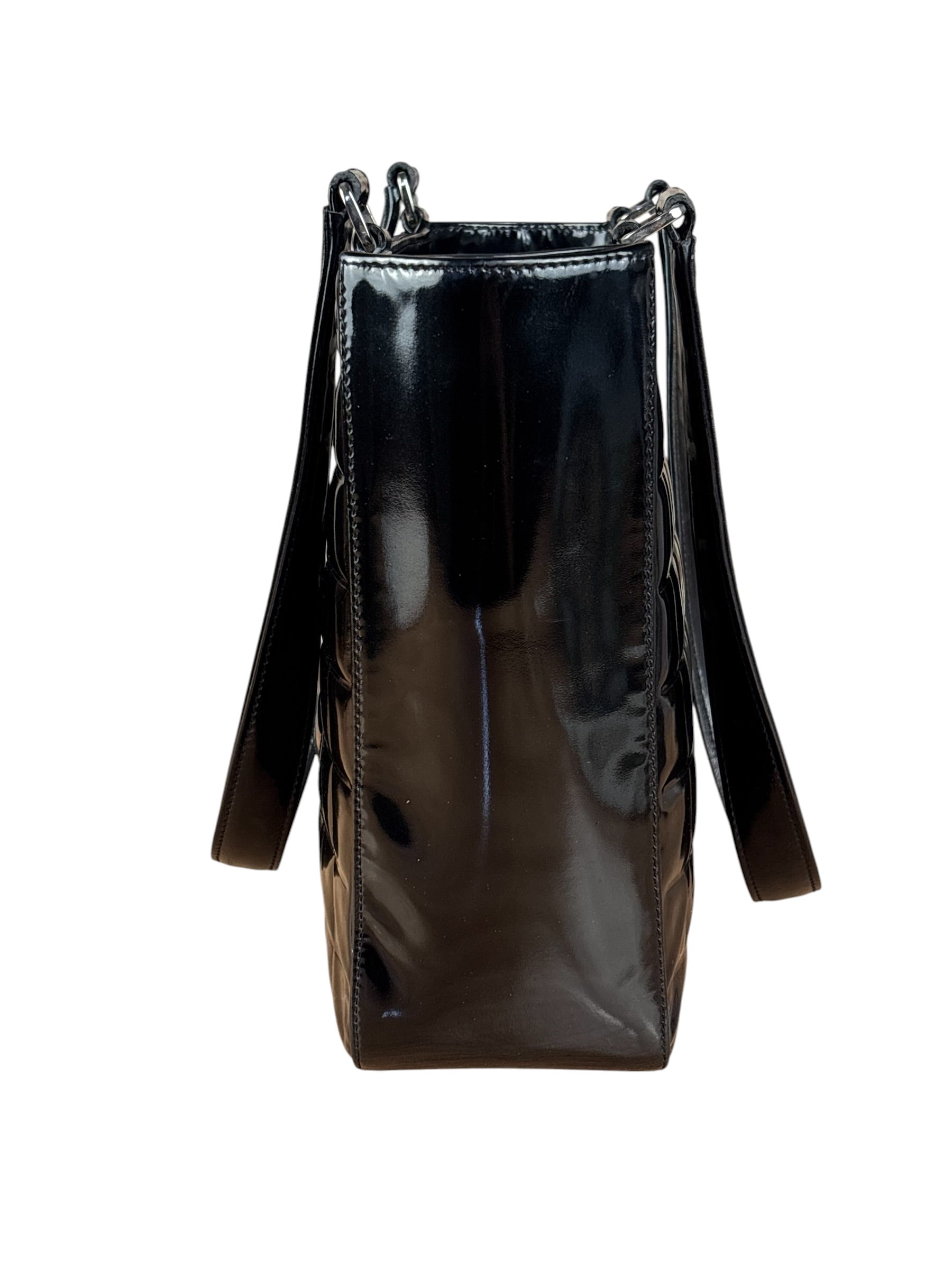 Chanel Glossy Black Patent Leather Chocolate Bar Tote Bag