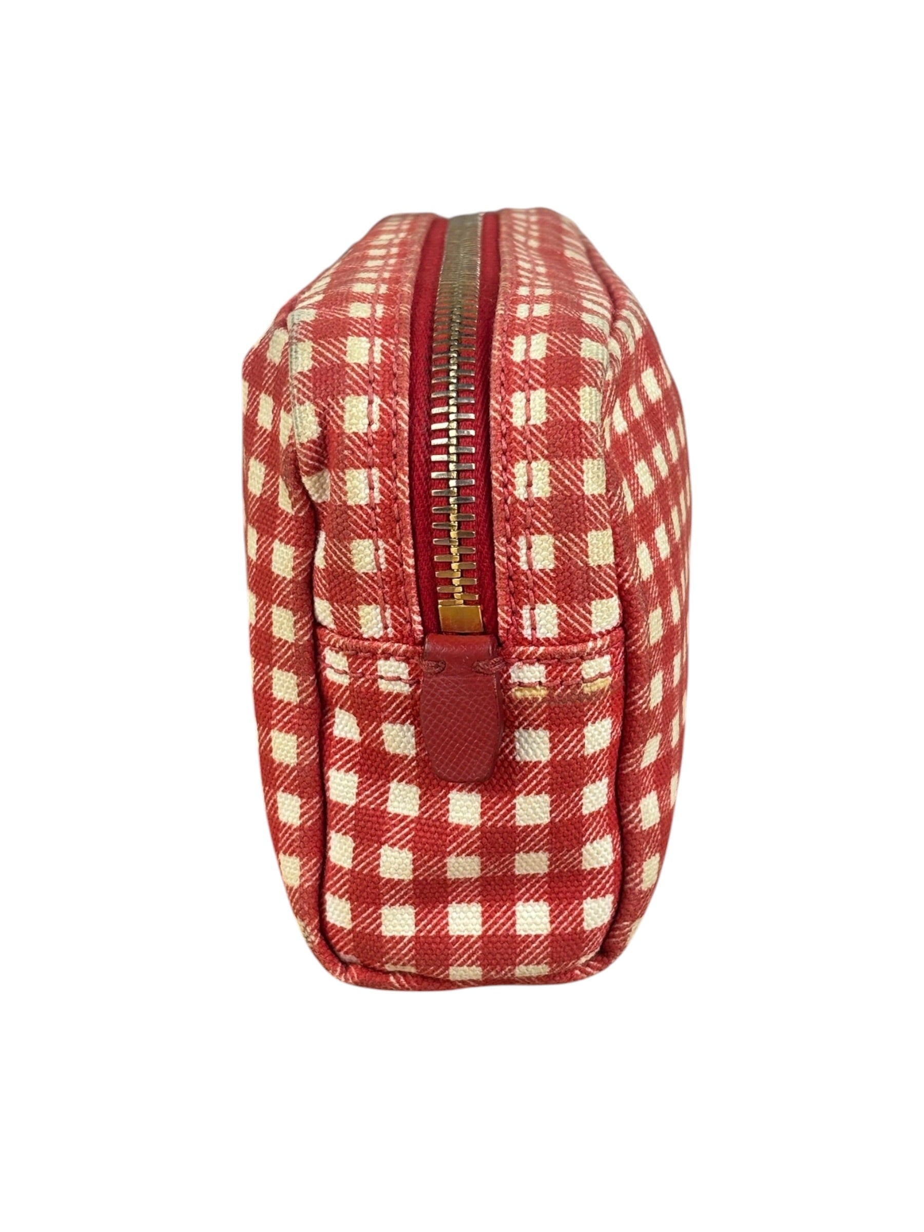 Prada Red Gingham Check Canvas Makeup Bag