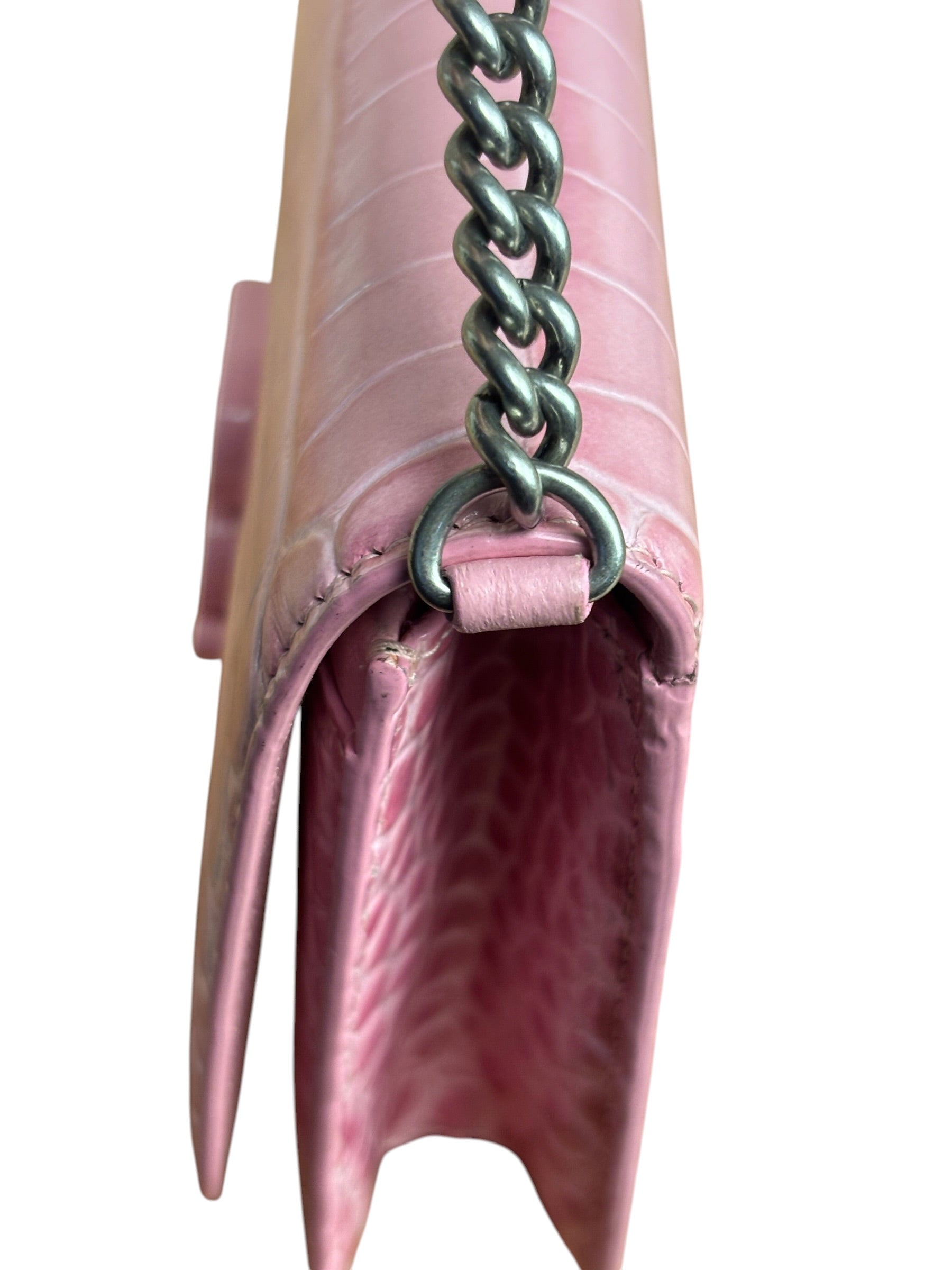 Balenciaga Pink Croc-Embossed Leather Chain B Wallet
