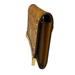 MCM Brown Leather Monogram Studded Long Wallet On Chain