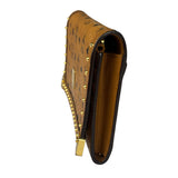 MCM Brown Leather Monogram Studded Long Wallet On Chain