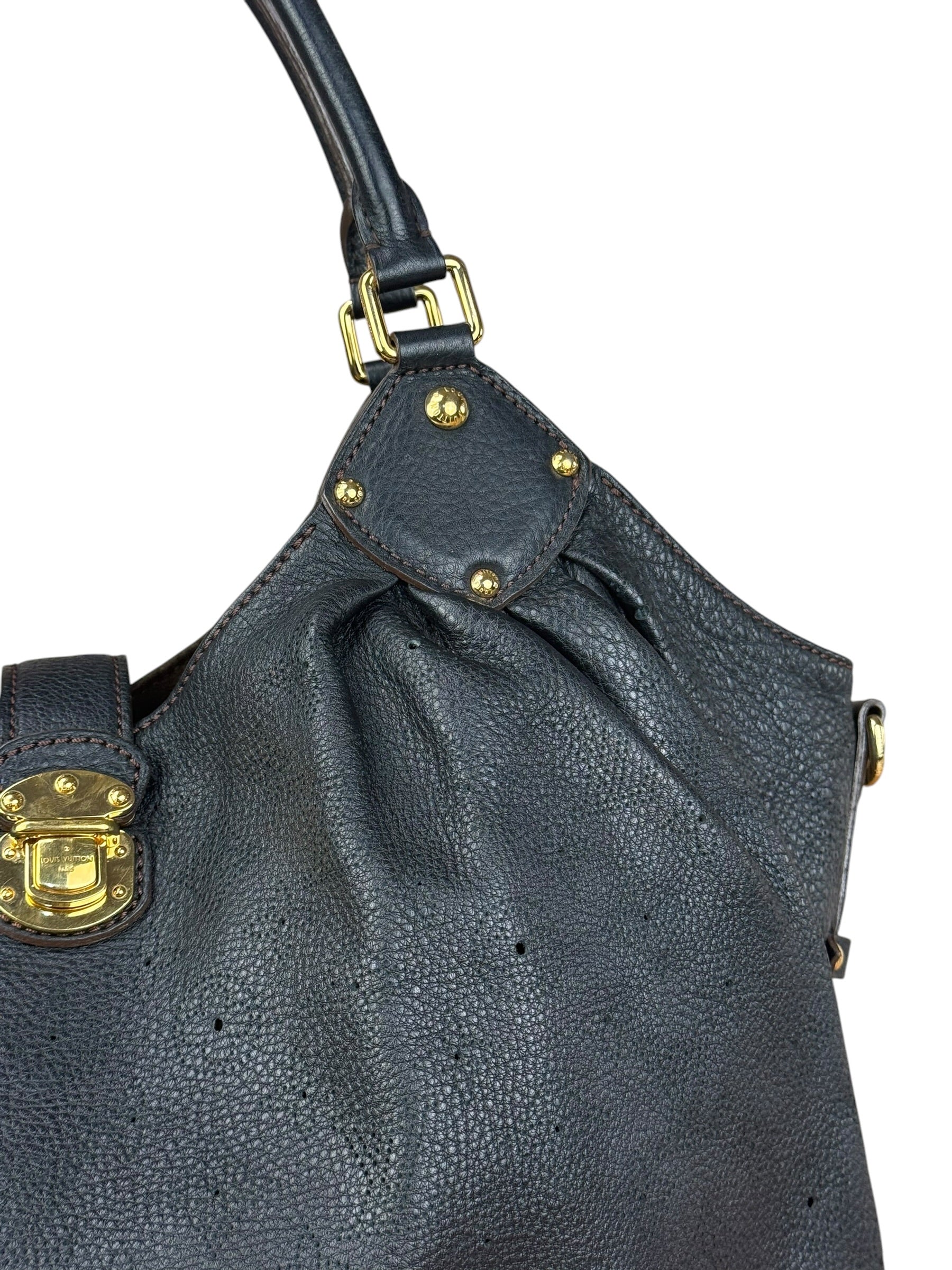 Louis Vuitton Perforated Monogram Mahina Hobo Bag Black